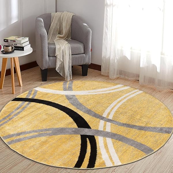 Sunny Yellow Rug Ideas for Living Room Color 19 Round Wavy Circle Artistic Rug