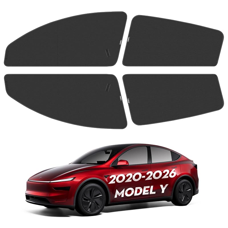 Protetor solar para janela lateral Tesla Model Y Juniper com fixação eletrostática KUNIST 4 peças