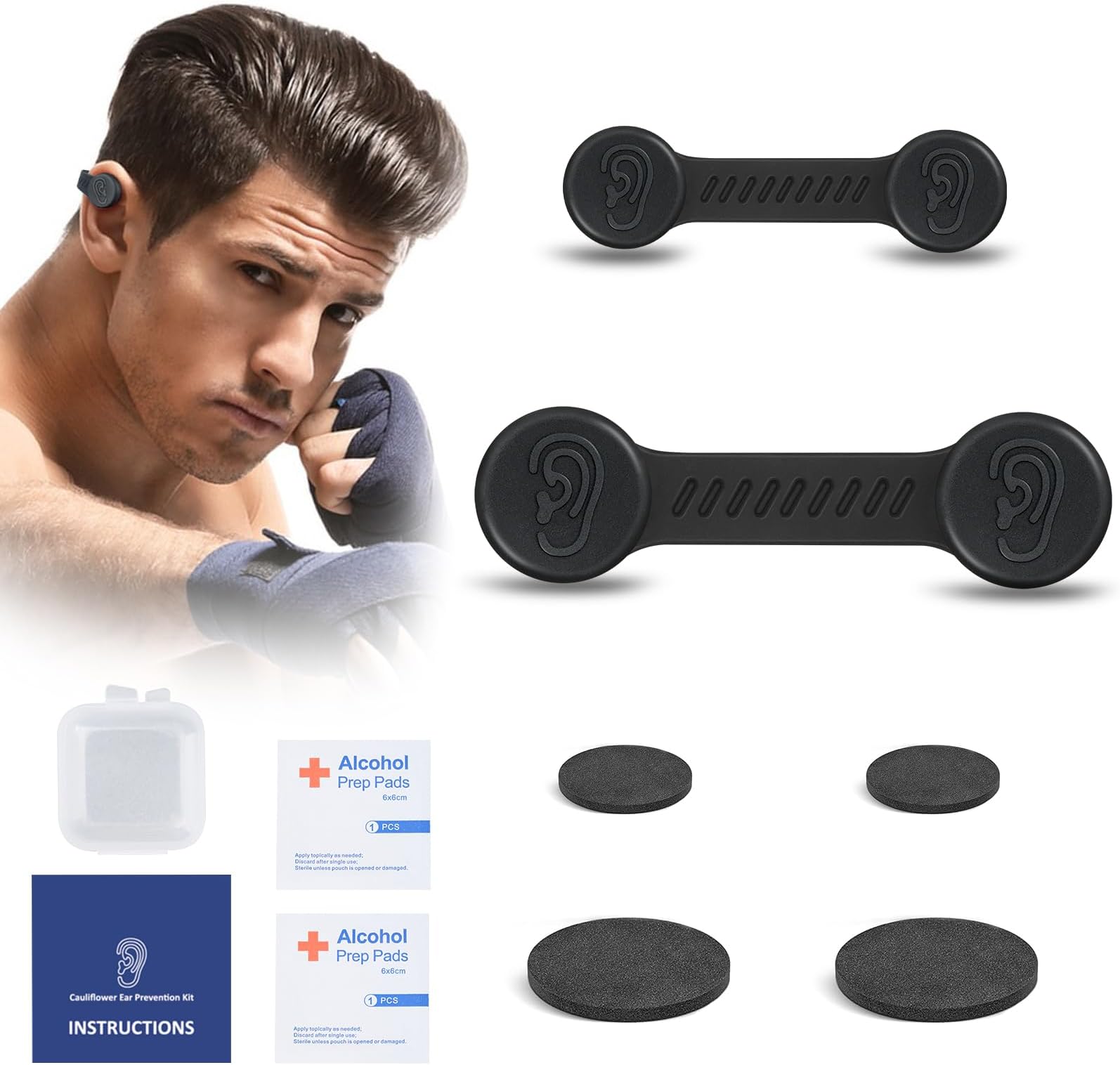 Cauliflower Ear Magnet - Effective Magnets Compression Kit - Prevention & Treatment of Hematomas & Keloid in BJJ, Wrestling, MMA, Grappling, Boxing, Muay Thai, Rugby (Small and Large, Each 1 PCS)