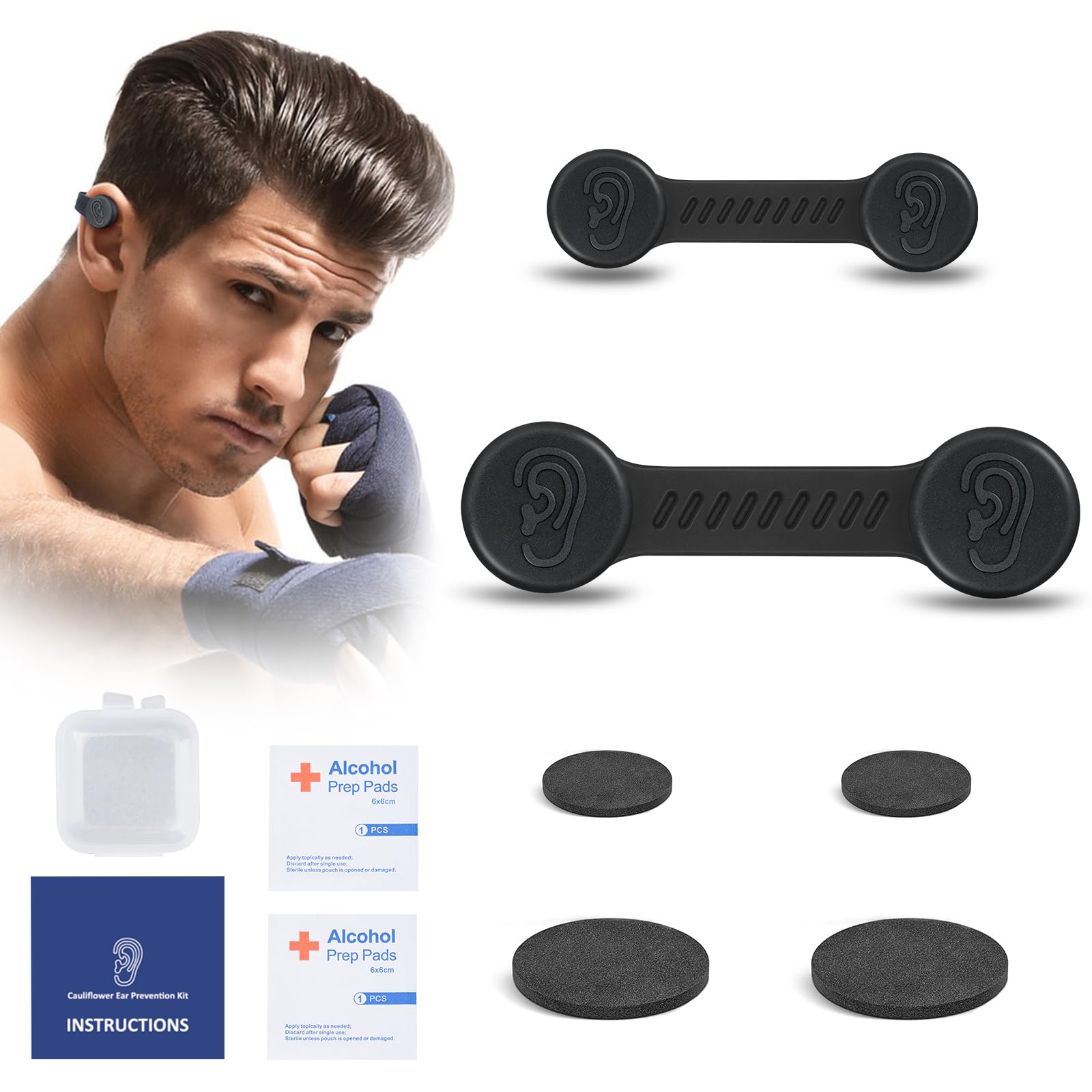 Cauliflower Ear Magnet - Effective Magnets Compression Kit - Prevention & Treatment of Hematomas & Keloid in BJJ, Wrestling, MMA, Grappling, Boxing, Muay Thai, Rugby (Small and Large, Each 1 PCS)