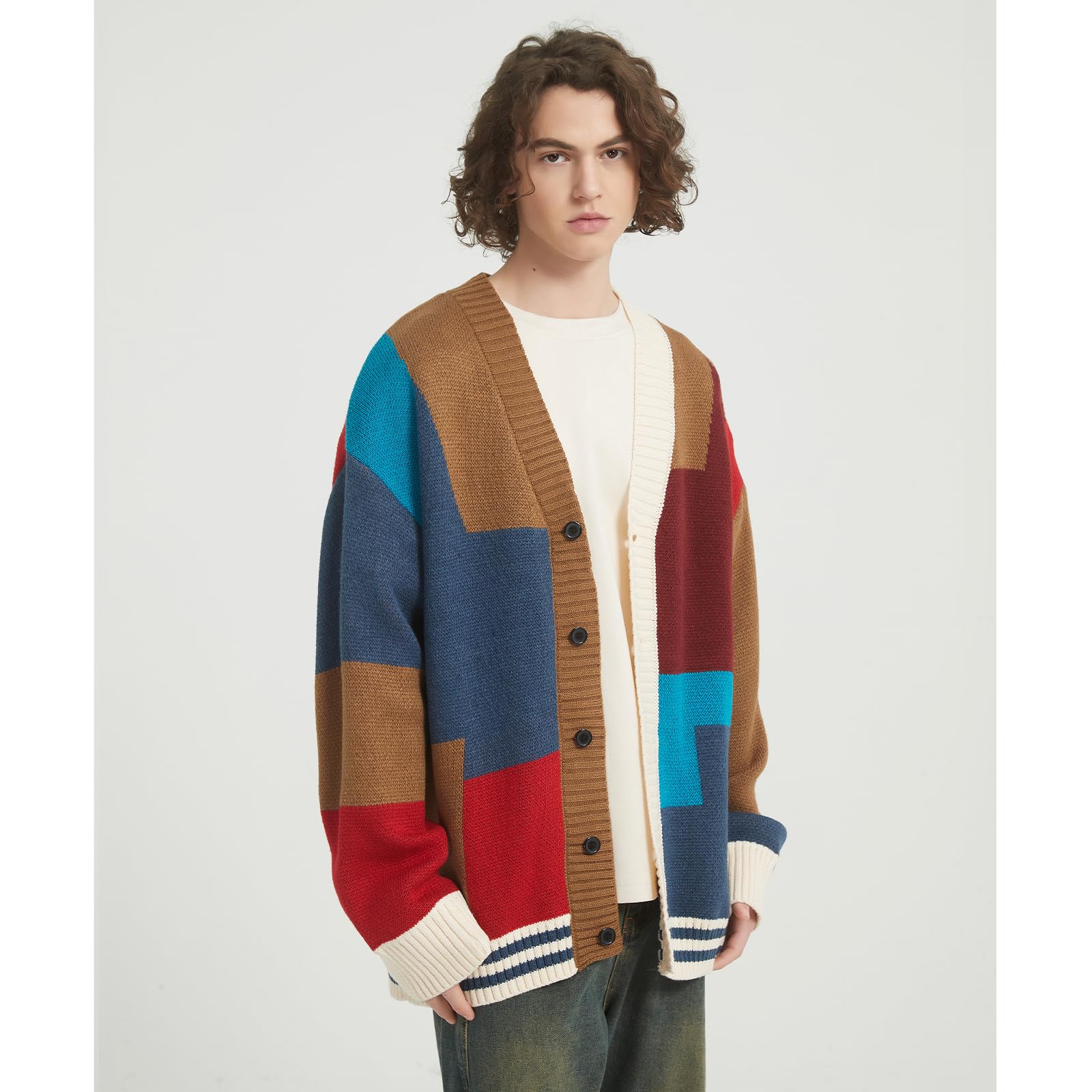 GURUNVANI suéter de la Chaqueta para los Hombres de Punto suéteres de Manga Larga con Botones