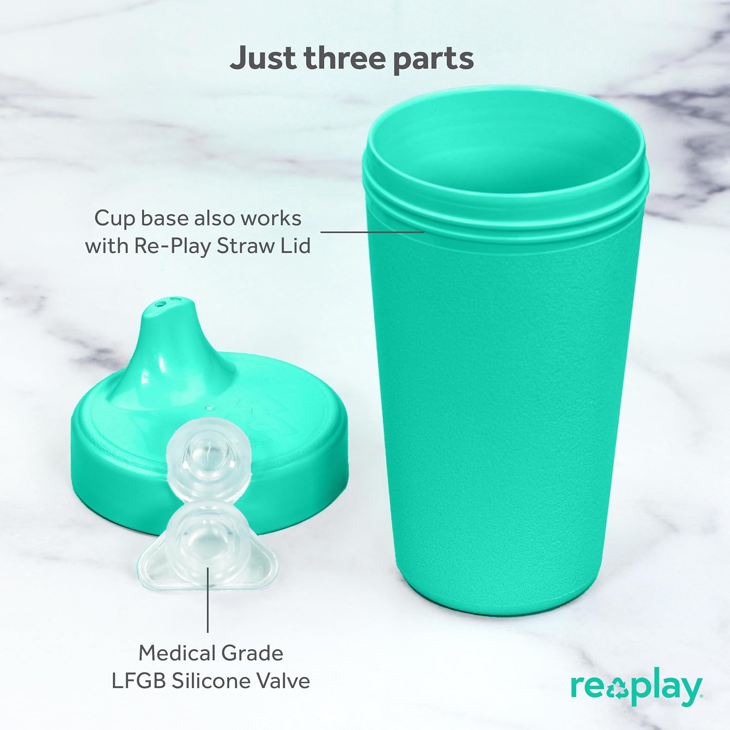 Re-Play Sippy Cups for Toddlers - 10 Oz. Reusable Spill Proof Cups for Kids, Dishwasher/Microwave Safe - Made in USA - Set of 4 with 4 Extra Replacement Valves - Mermaid