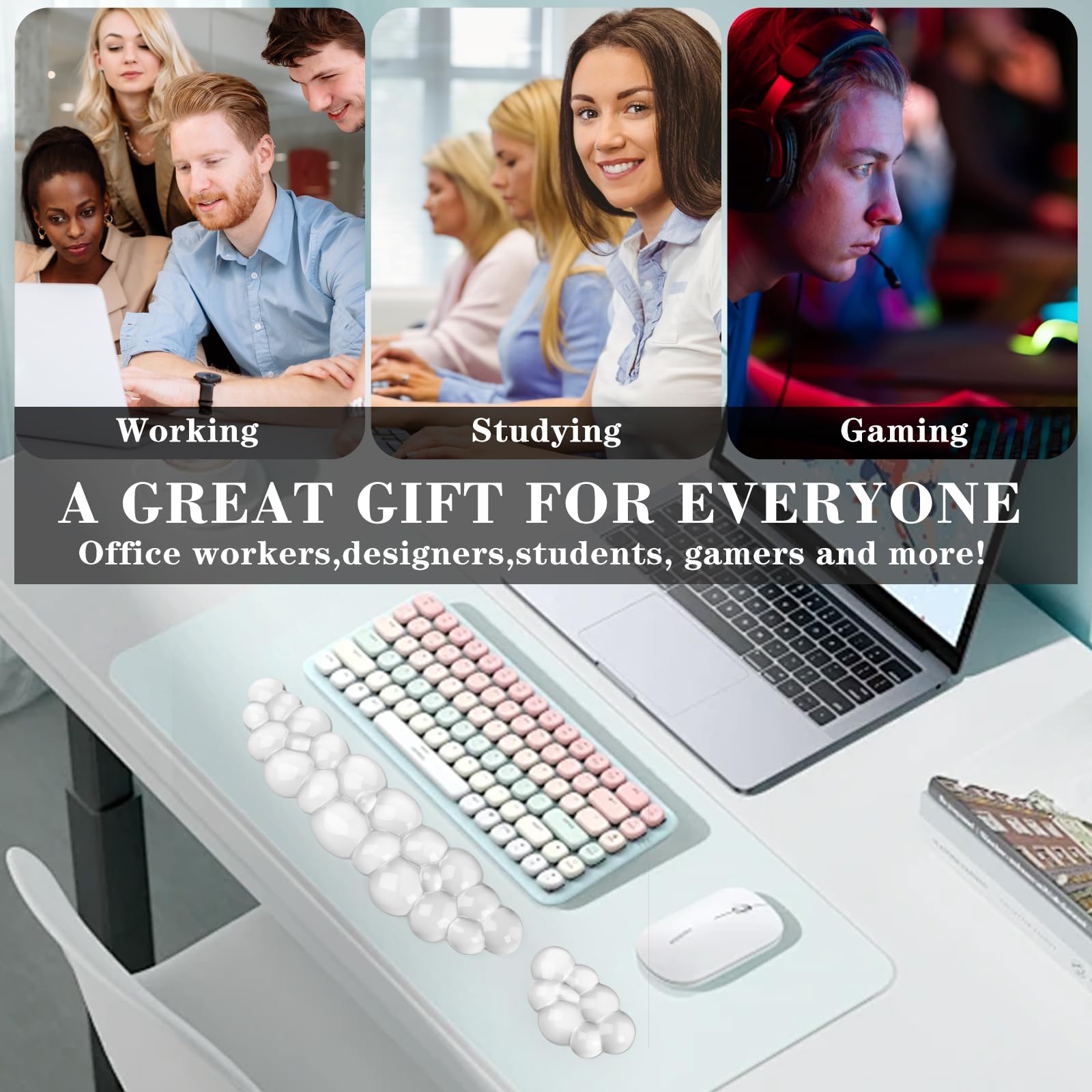 Gel-Tastatur- und Maus-Handgelenkauflage, niedliche Handgelenkstütze und Armstütze, Tastaturauflage für Tastatur und Maus, Schmerzlinderung, geeignet für Büro/Computer/Laptop/Gaming (weiß)