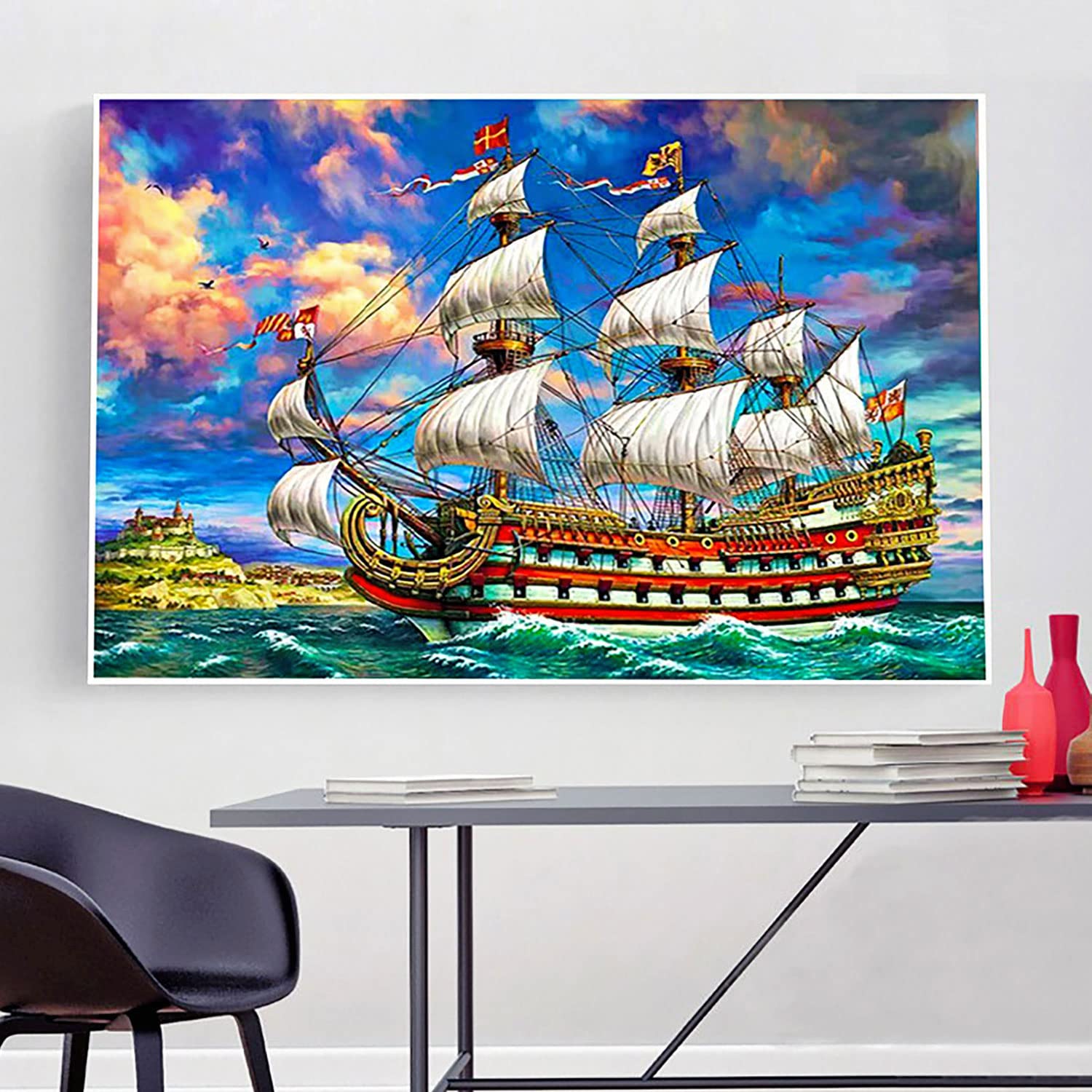 Diamond Painting Kit 5d Diamond Painting Barca Kit per Pittura Diamante Fai da Te per Adulti Decorazione murale per la casa 30 * 40 cm Senza Cornice JuZi