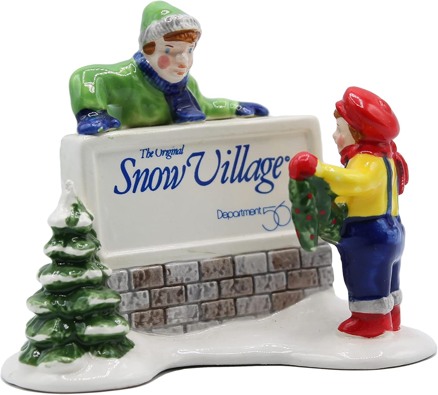 Christmas KIDS DECORATING THE VILLAGE SIGN #5134-9 THE ORIGINAL SNOW VILLAGE Department 56 Sign from 1989 (3 1/4 Inches Tall)