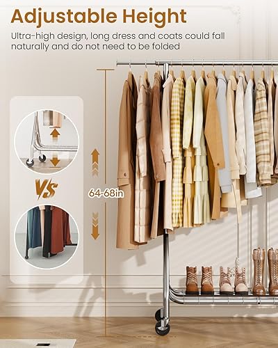 Miniatura 4 de Perchero de ropa resistente, perchero de metal con carga de 450 libras, percheros enrollables para colgar ropa con ruedas con cerradura, percheros