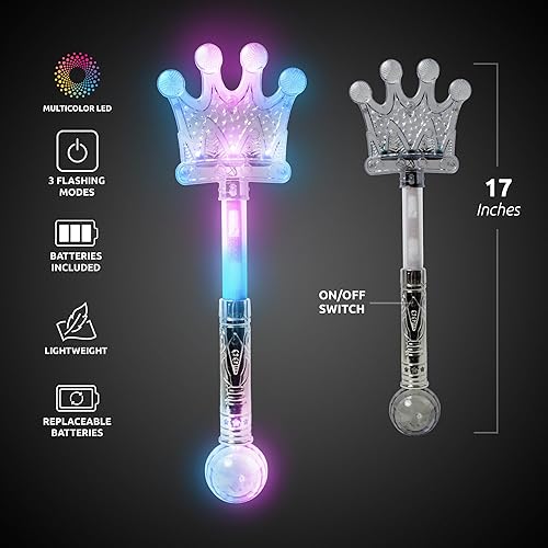 Miniatura 2 de Fun Central Varita de corona con luz LED de 17 pulgadas, juguete de luz intermitente multicolor con mango de bola de cristal