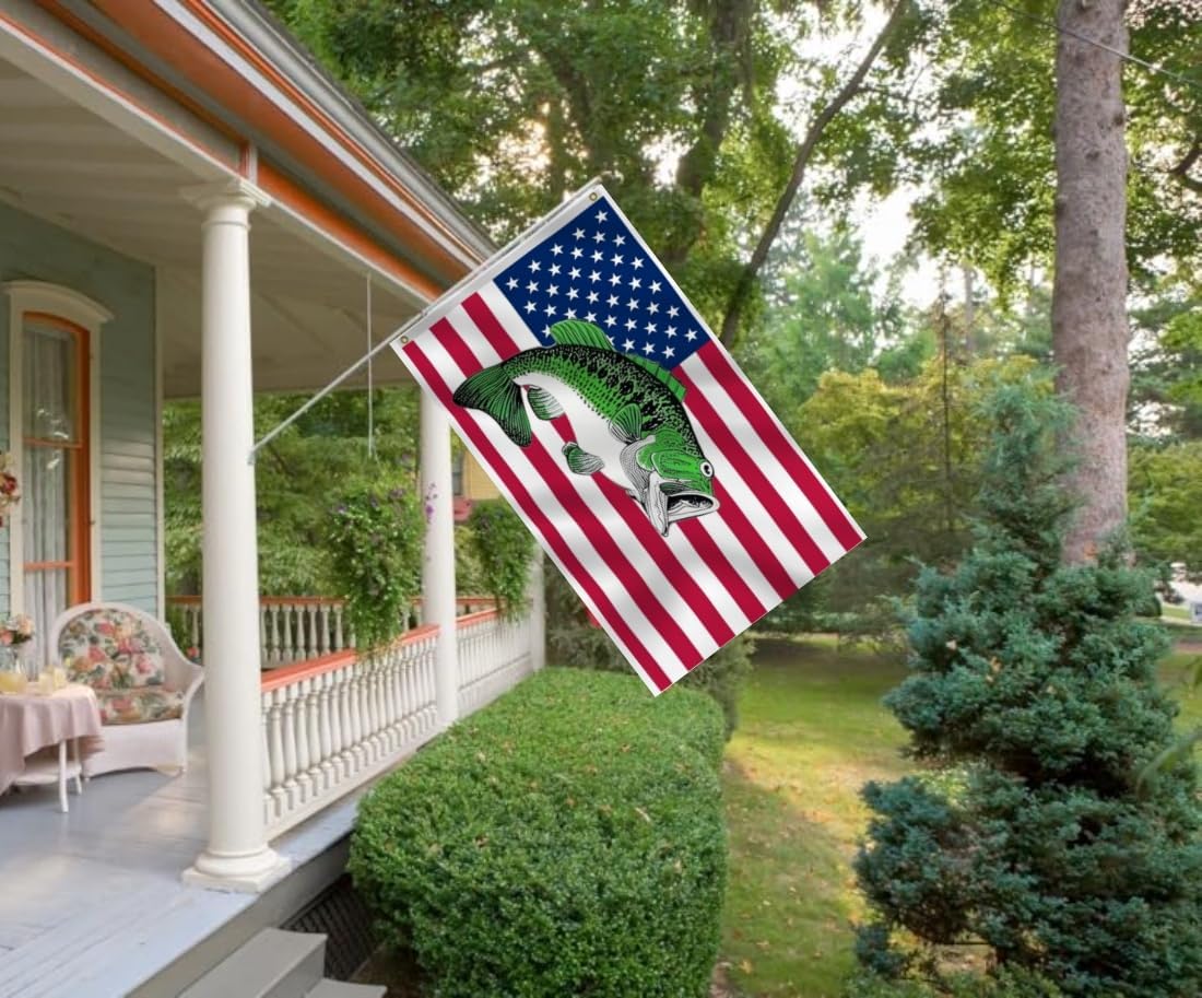 Bass Fish U.S USA United States Flag 6X10FT, Fisher Flag, Men Women Banner, Vibrant Colors, Double Stitched with 2 Brass Grommets, Bar Garden Street Decoration Indoor Outdoor Use, Gifts. (6X10)