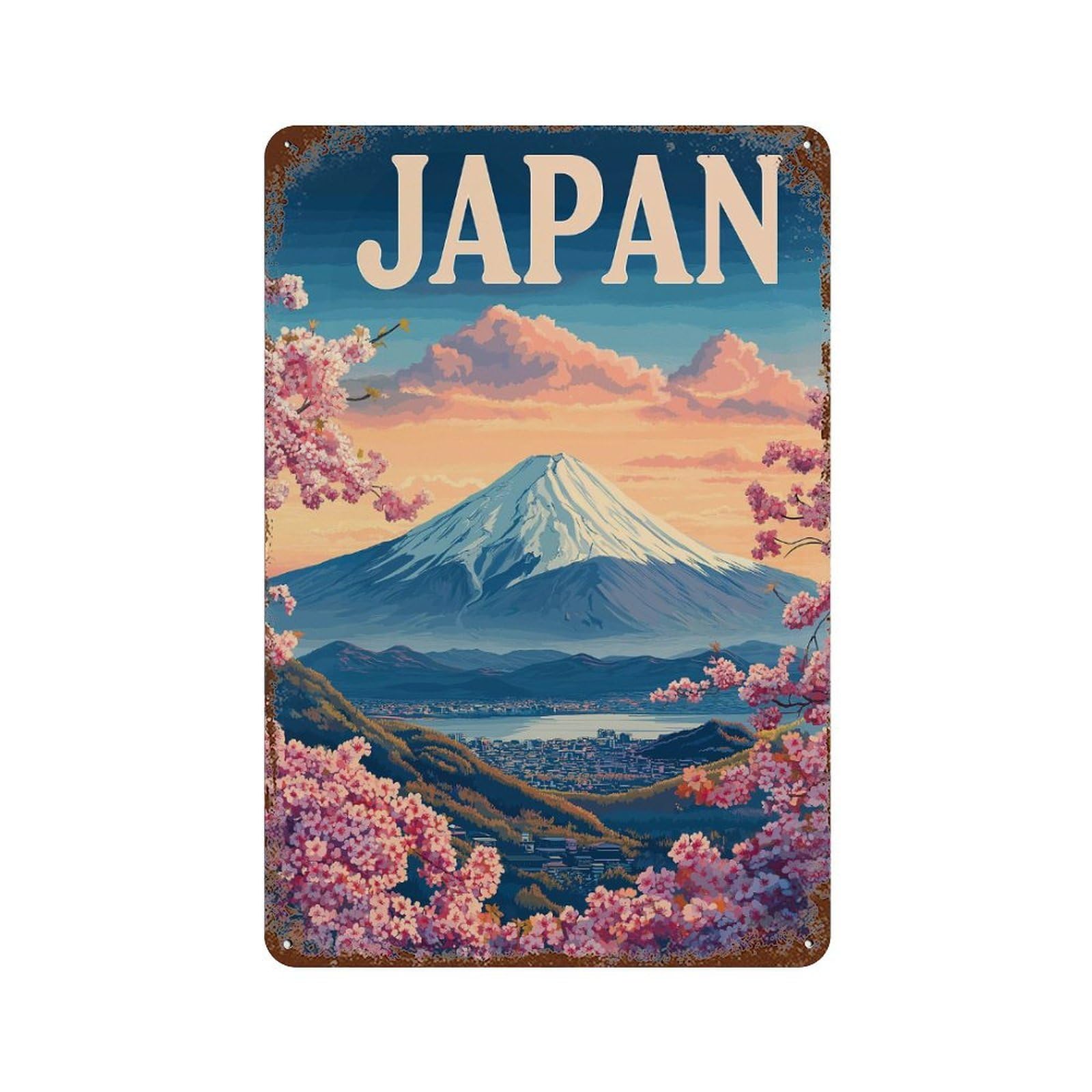 Retro Metal Sign with Japan Landscape with Mount Fuji Design 11.8"x7.9", for Shed, Workshop And Garage Wall Decor, Old School Wall Decor