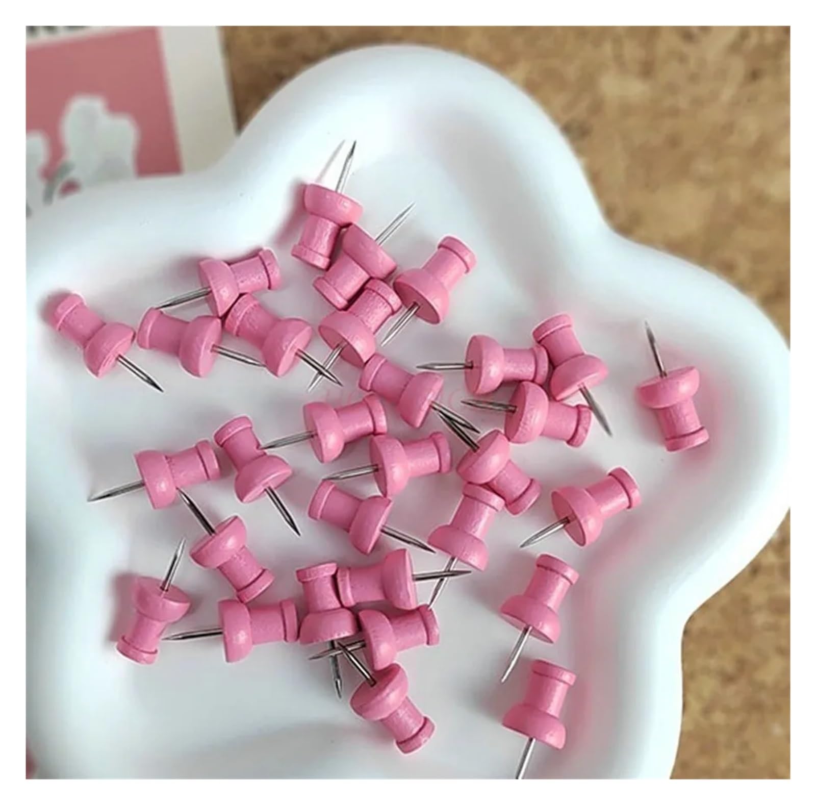Chinchetas para colgar en la pared, 120 unidades, color rosa, en forma de I, color macarrón, madera maciza, tablero de anuncios de uñas