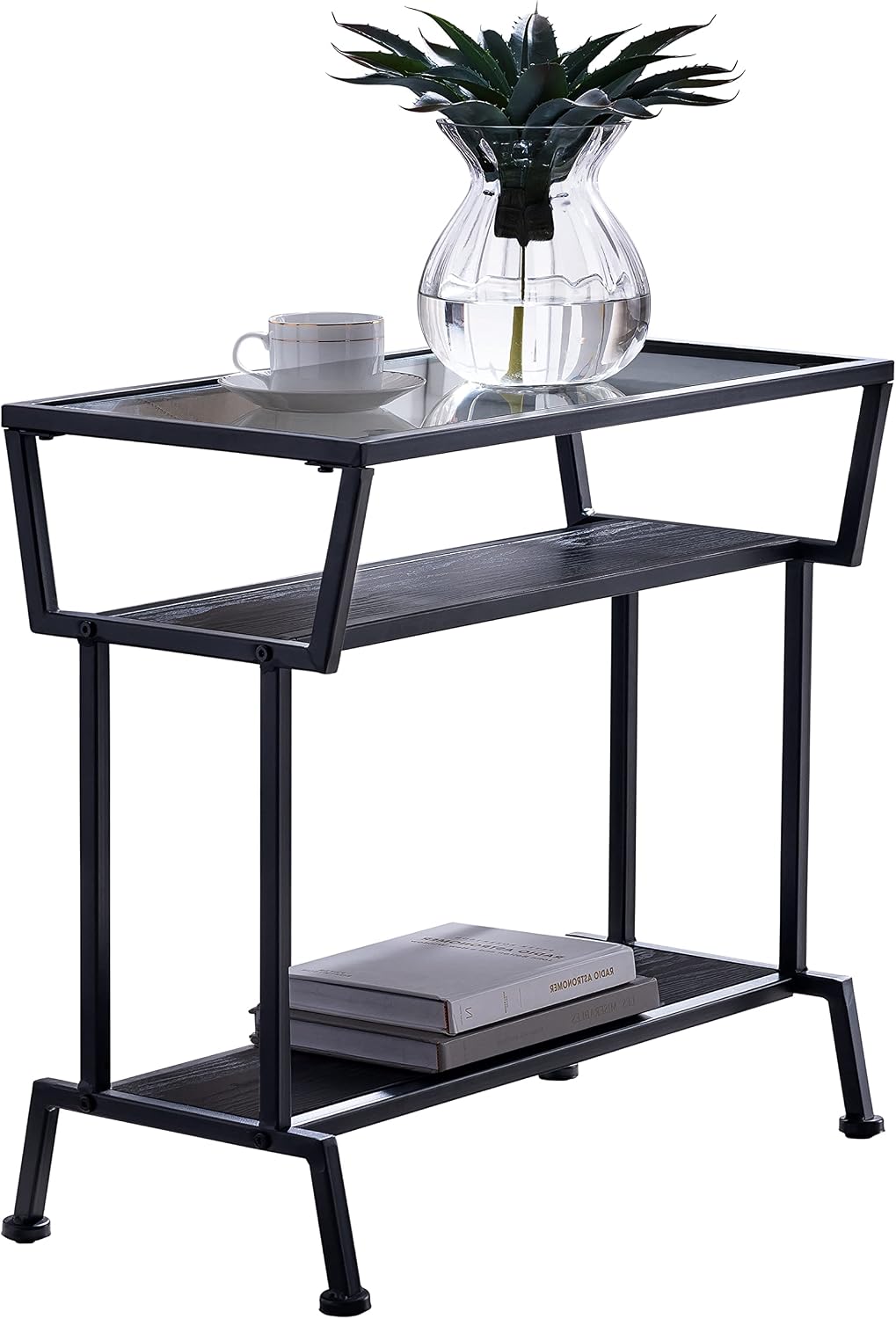 Kings Brand Furniture - Dosamantes Side End Table with Storage Shelves, Black