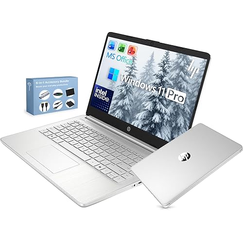 HP 14” Ultra Light Thin Laptop Computer 2026 Premium, MS Office, Copilot AI, 4-Core Intel CPU, 4GB DDR5 RAM, 628GB Storage (128GB UFS+500GB Ext), Long Battery, MarxsolAccessory, Win 11 Pro, Silver