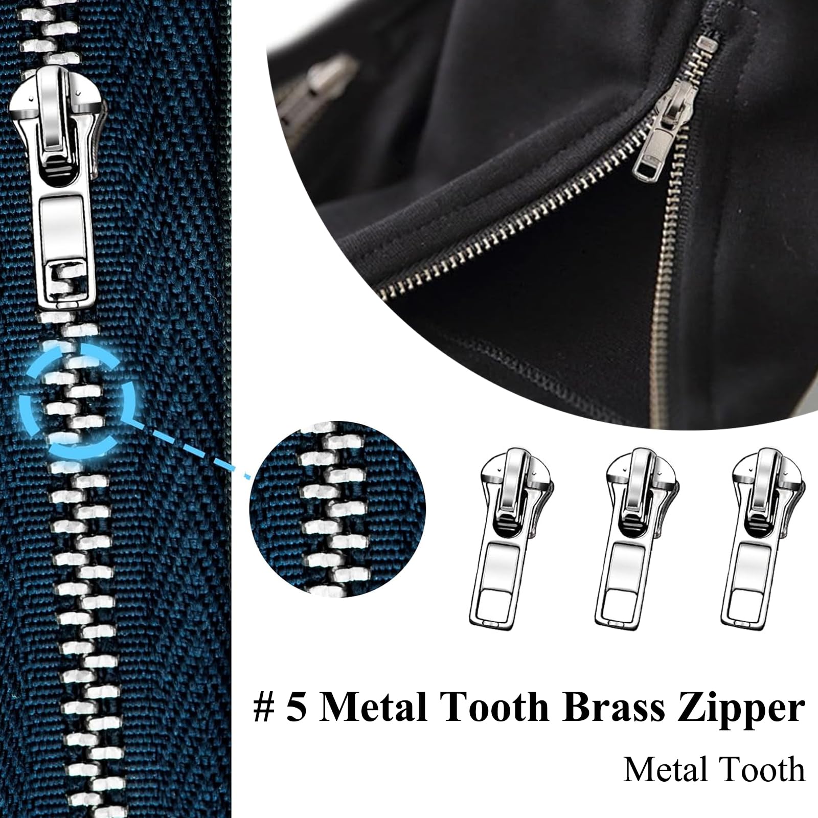 wimony 57 Pcs Metal Zipper Replacement Repair Kit,Universal Zipper Pulls with Top and Bottom Stoppers,Black/Silver/Copper Zips Fix Slider Kit for Coats Jacket,Luggage,Backpacks - Image 4