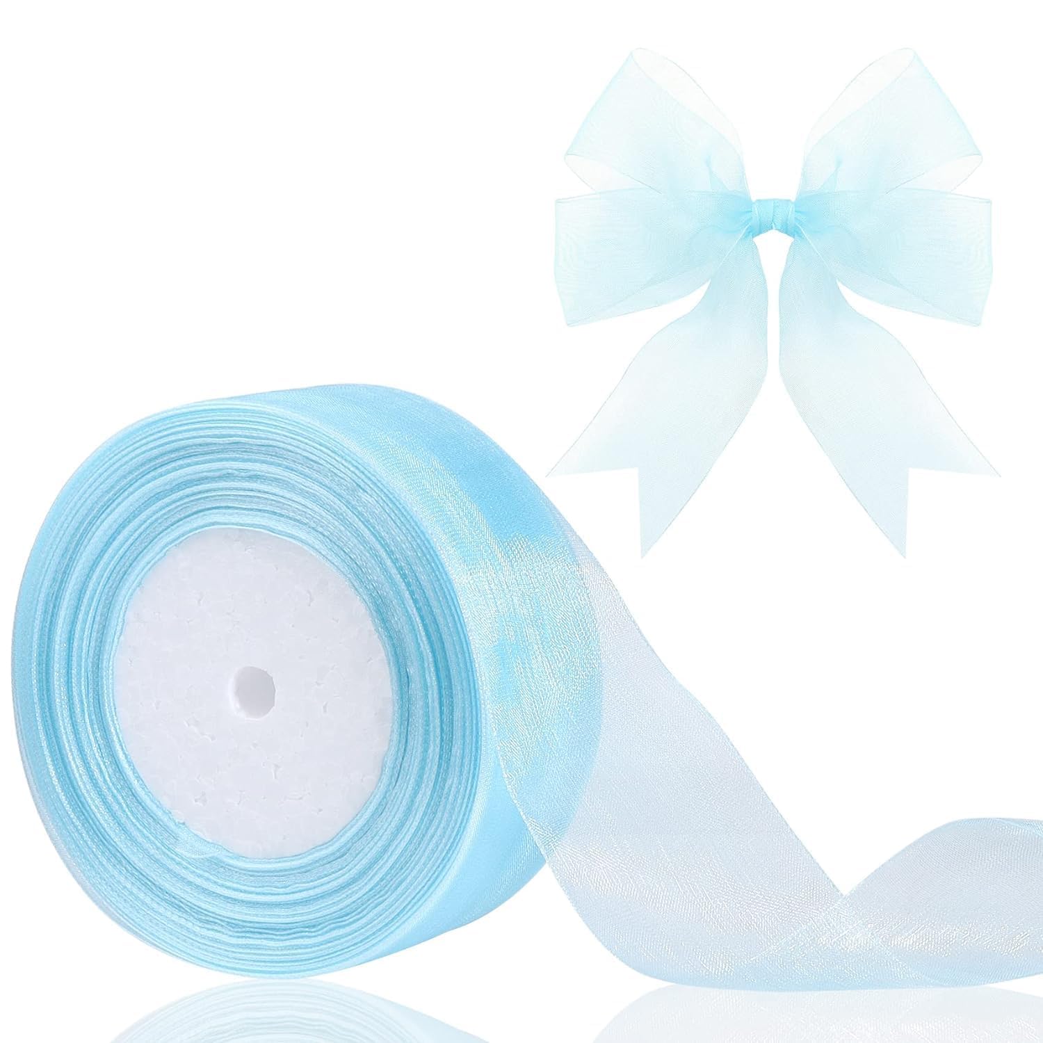 (2.5cm X 34 Mtr) Luxury Sheer Organza Ribbon Roll - High-Density Shimmer Fabric with Finished Edges Perfect for Wedding Decor, Floral Arrangements, Hair Bows, Party Favors, & DIY Sewing Projects (Sky Blue)-picture-20