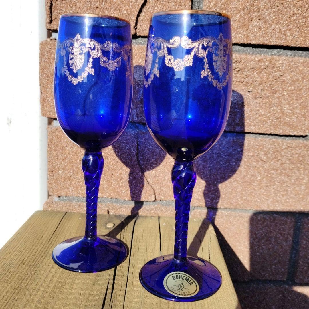 ボヘミアングラス ワイングラス 2脚セット ブルー ボヘミアングラス 2