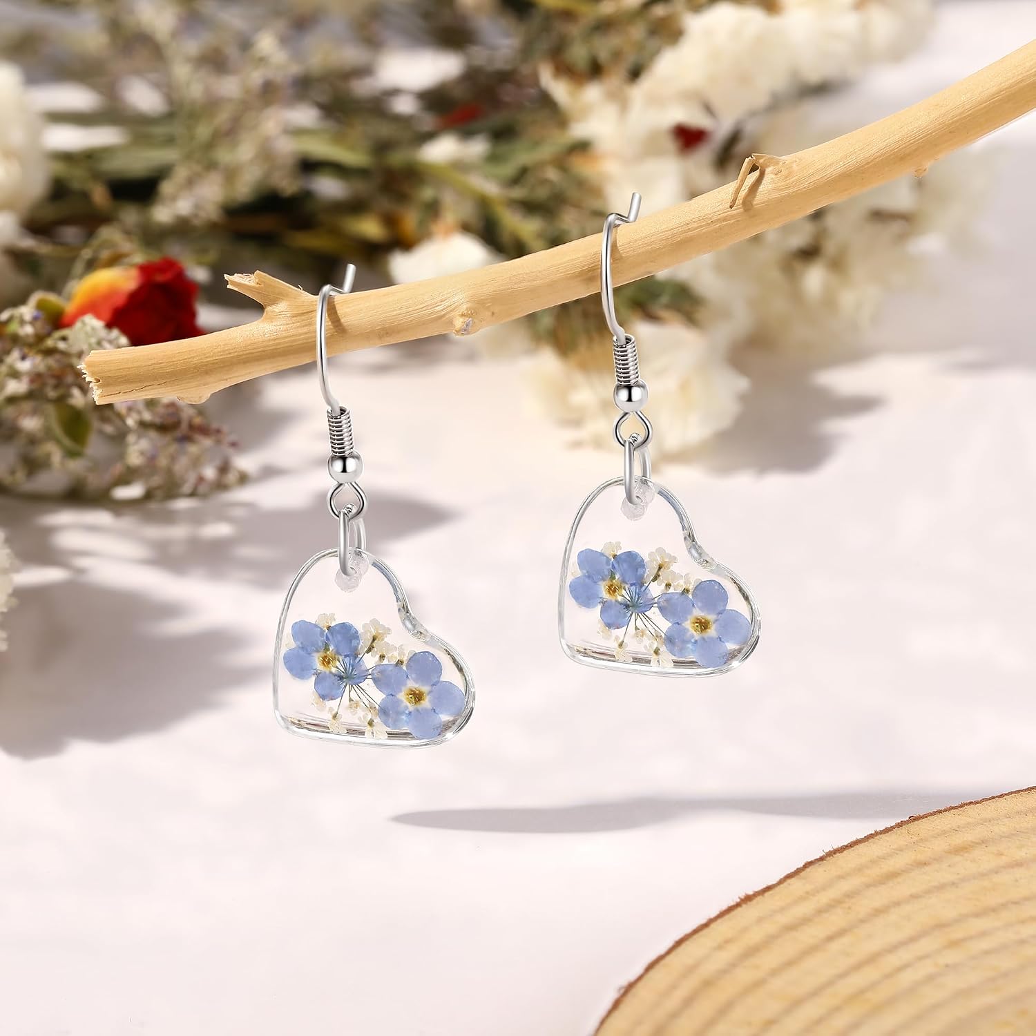 Forget-me-not-heart-shaped earrings