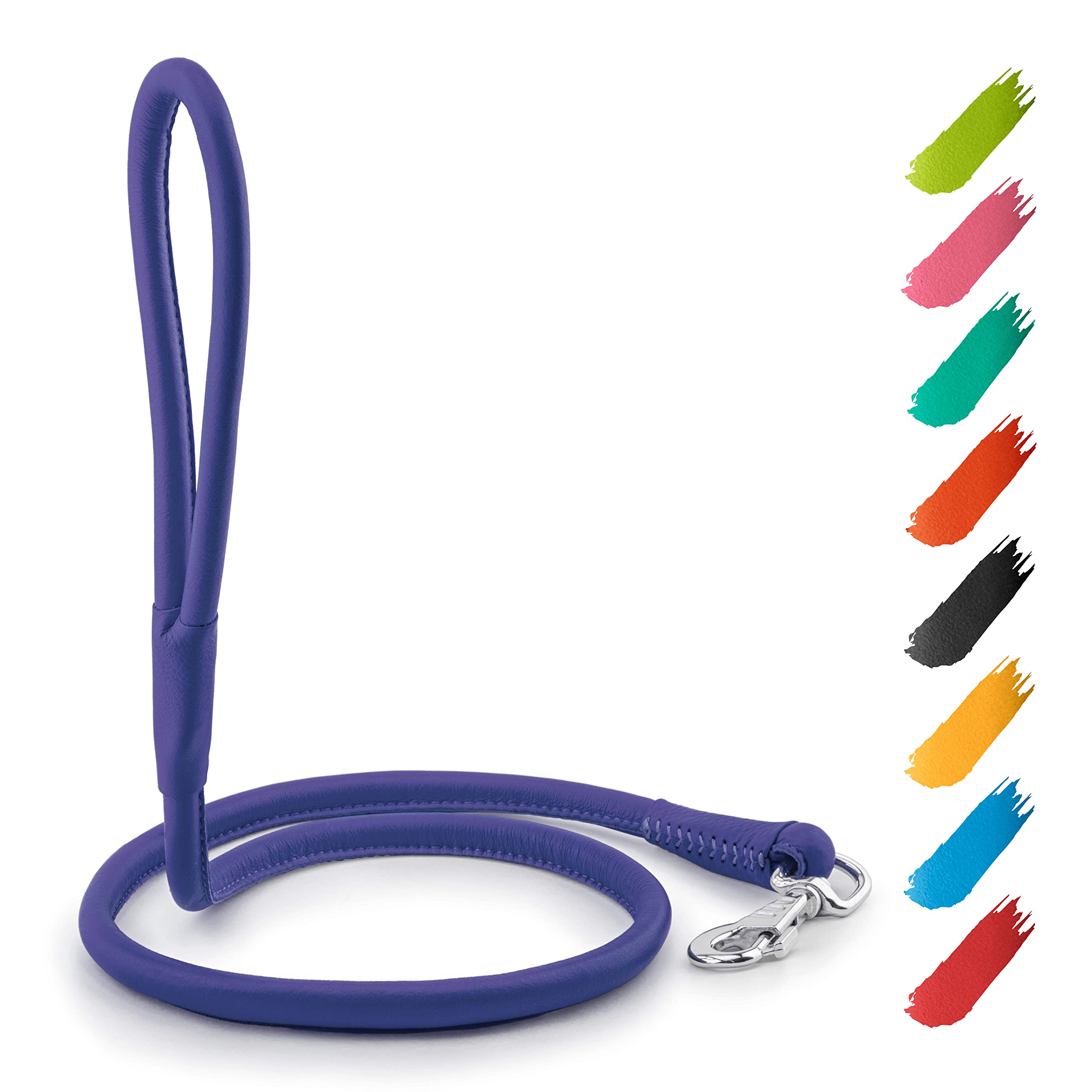 WAUDOG Rolled Leather Dog Leash 4Ft * 0.5 in for Small Medium and Large Dogs - Heavy Duty Leather Puppy Leash for Outdoor Walking Running Training -