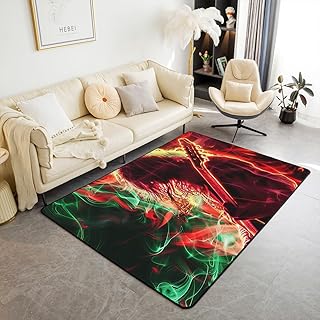 Erosebridal Guitar Carpet,Hiphop Rock Music Area Rug for Boys Girls Teens,Shining Red Green Decorative Accent Rug,Hippie M...