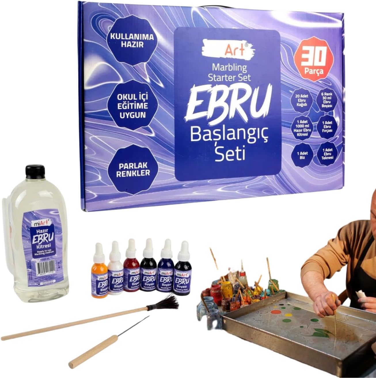 Marbling (Ebru) Starter Kit - Turkish Art Set - 6 Colors 30 Pieces