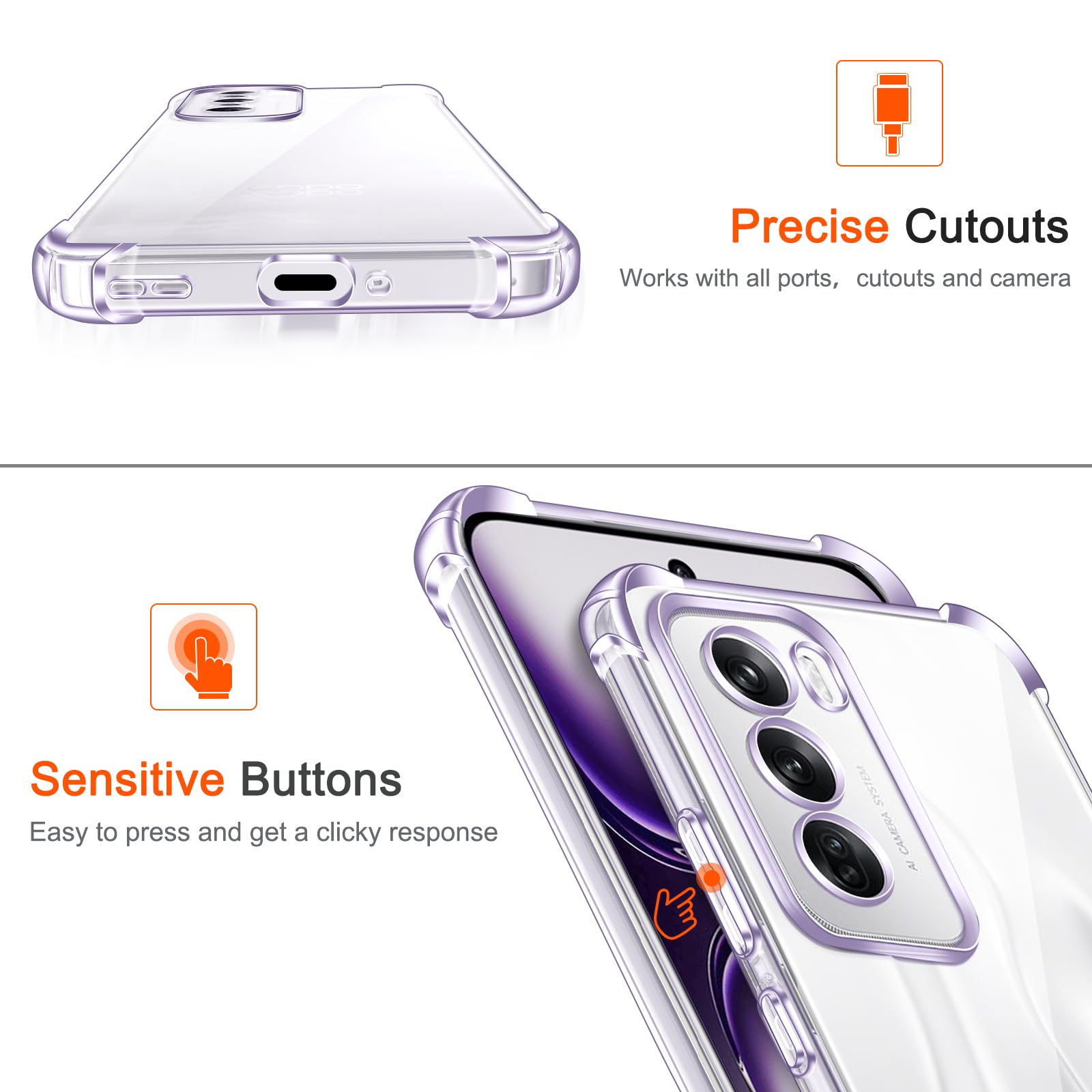 Haofun Cover per OPPO Reno 12 Pro 5G, Custodia per Assorbimento degli Urti con Paraurti in TPU Morbido, Sottile Morbida in Silicone TPU Protettiva Case Protezione Fotocamera, Trasparente