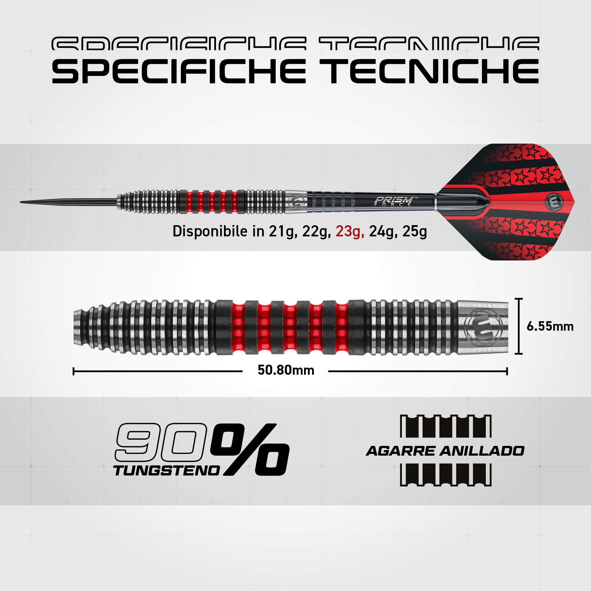 WINMAU Joe Cullen Set di Freccette Professionali in tungsteno 90% con Alette e steli