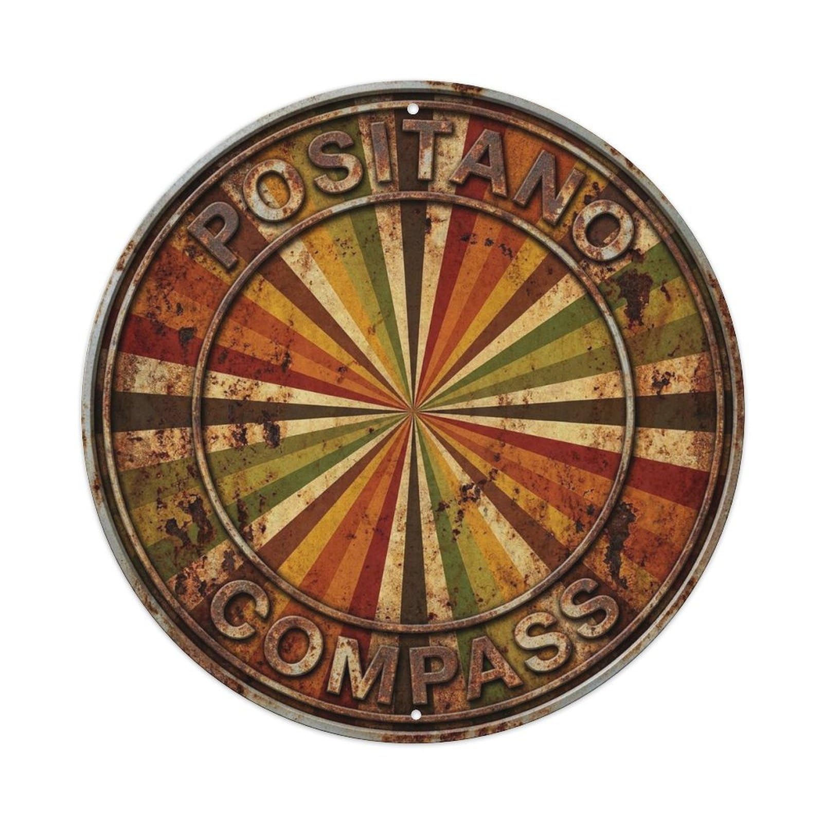Antique Campania Positano Coastal Travel Amalfi Coast Metal Tin Sign Plaque Wall Decor for Cafe, Man Cave, Club Bar, Office, Home Garden Round Metal Poster 8x8Inch