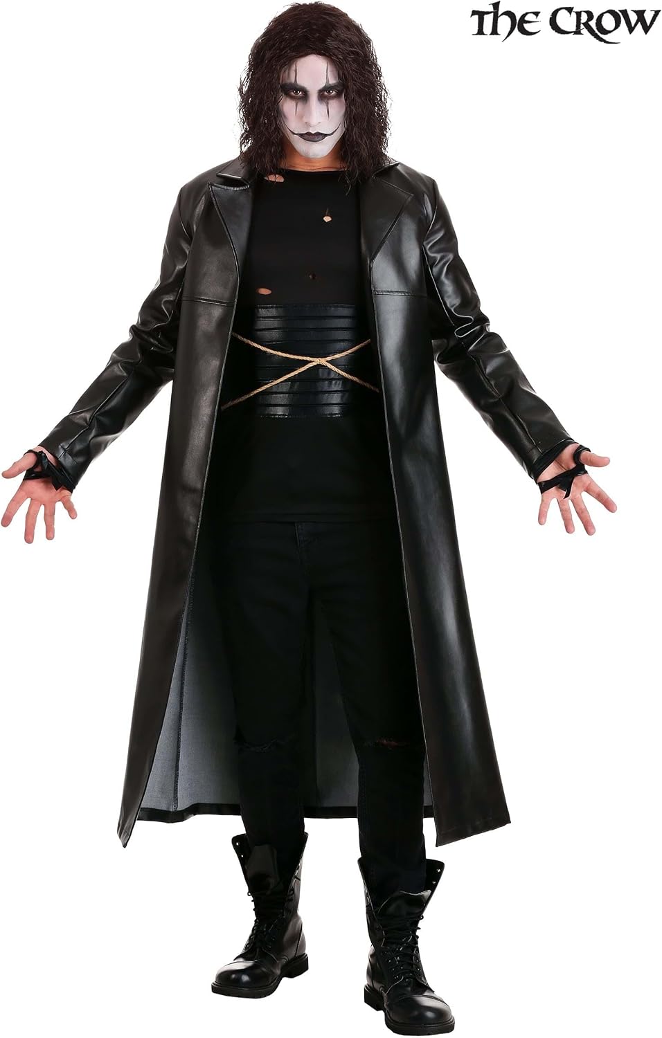 Men's The Crow Costume | Halloween Devil's Knight Outfit, With Faux Leather Jacket, Distressed Shirt, Gauntlets