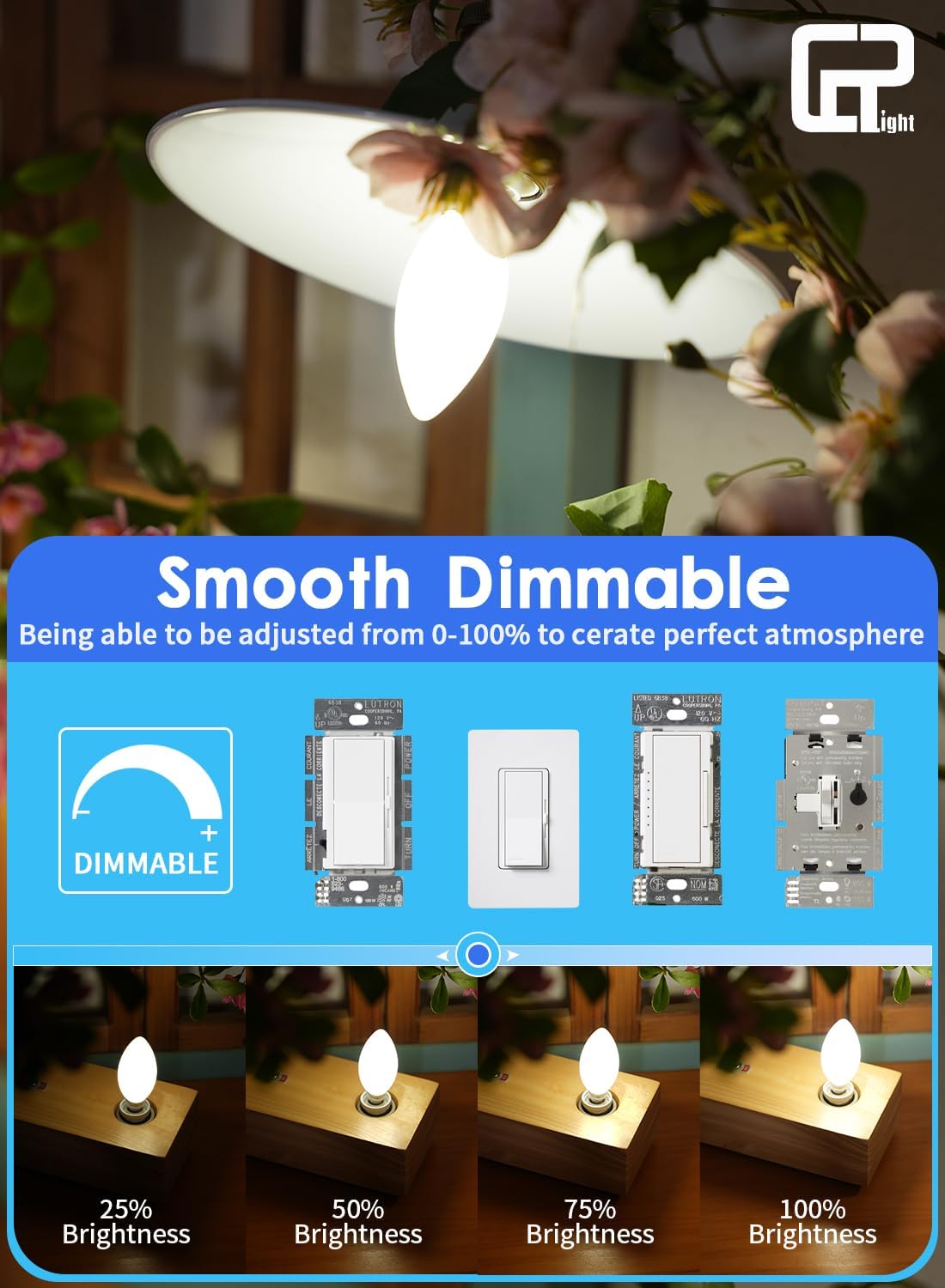 CRLight Dimmable 60 Watt Equivalent E12 LED Candelabra Bulbs, 4000K Daylight White, 6W 600LM, B11 Candle Vintage Filament Light Bulbs, Milky Pearl White Glass for Chandelier Ceiling Fan, 10 Pack