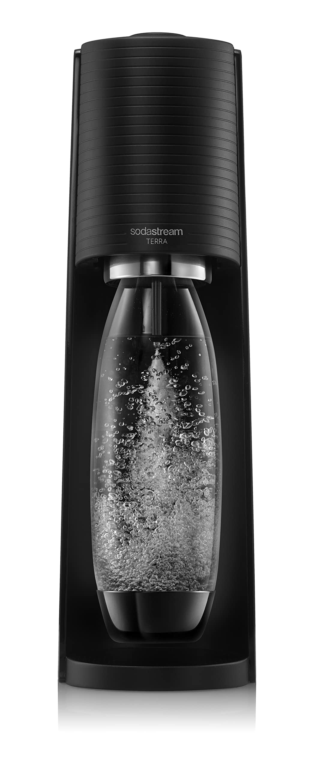 sodastream Gasatore Terra Value Pack Nero con 2 bottiglie fuse lavabili in lavastoviglie da 1L e 1 cilindro di CO2 Quick Connect per gasare fino a 60L