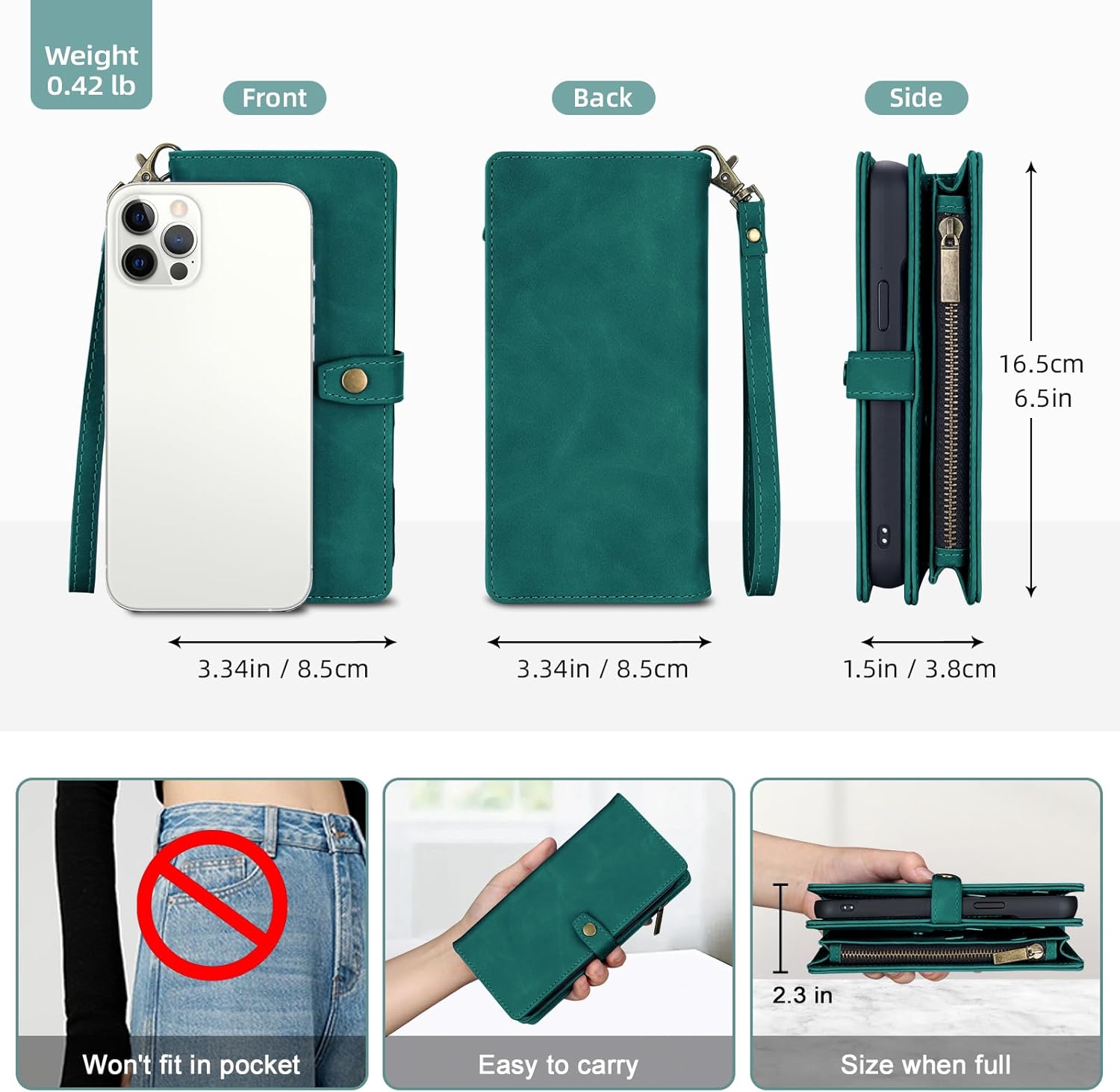 TwoHead for iPhone 12 Pro Max Wallet Case with Card Holder,Detachable Magnetic 12 Pro Max Phone Case, PU Leather Shockproof Protective Cover Wallet for Women/Men,6.7IN,Green