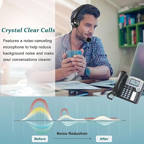 Miniatura 4 de Auriculares con micrófono con cancelación de ruido y controles de volumen, auriculares de teléfono de oficina de 0.098 in para teléfonos fijos