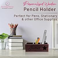Vista 2 de Personalized Passion Organizador de escritorio de madera, soporte para lápices con nombre personalizado, organizador de madera de tamaño perfecto