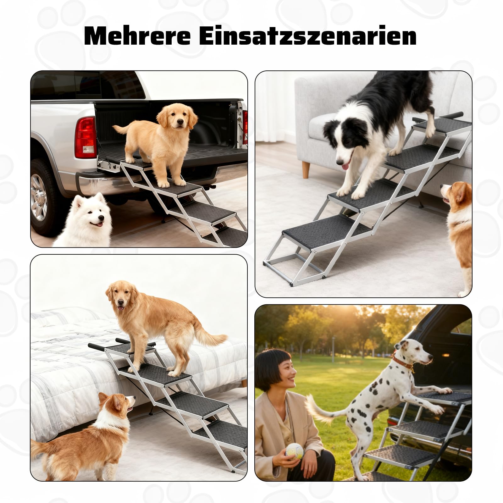 Storystore Hundetreppe Auto, 4 Stufen Hundetreppe Auto klappbar, Hunderampe Auto mit Rutschfester Oberfläche, Einstiegshilfe Hunde Auto für SUV, Auto, LKW Kofferraum, Hochbett, Belastbar bis 80 kg