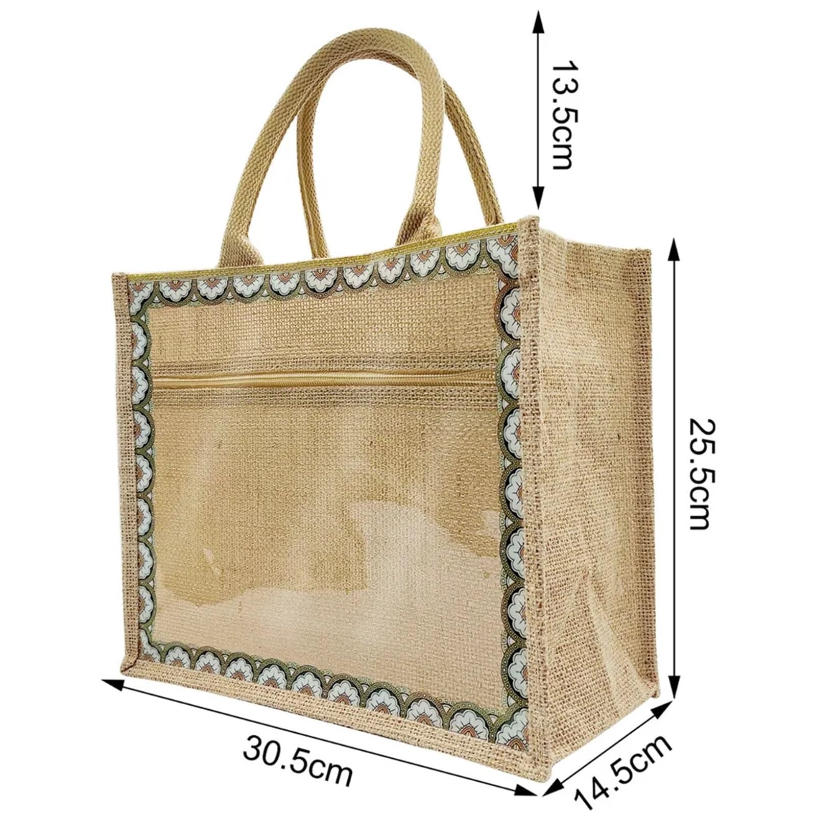 Torba z juty, Torba materiałowa Lniana Juta Zakupy Wielokrotnego użytku Wodoodporny uchwyt na zakupy Płótno Diy Prezent 1/2 szt(1pc)
