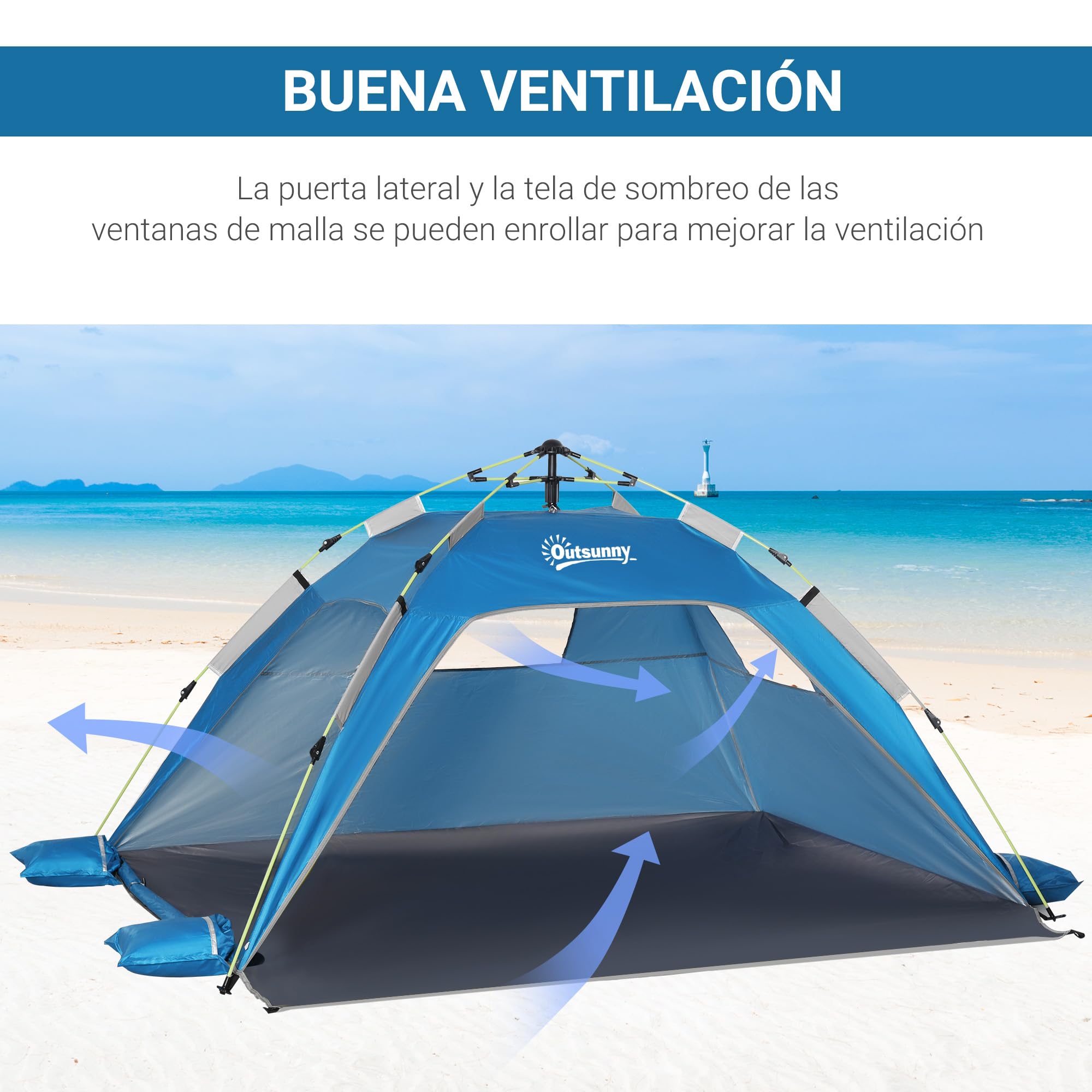 Outsunny Tienda de Playa Plegable Carpa de Playa Pop-up para 1-2 Personas con Protección UV Impermeable Bolsa de Transporte para Parque Camping 220x173x120 cm Azul Claro
