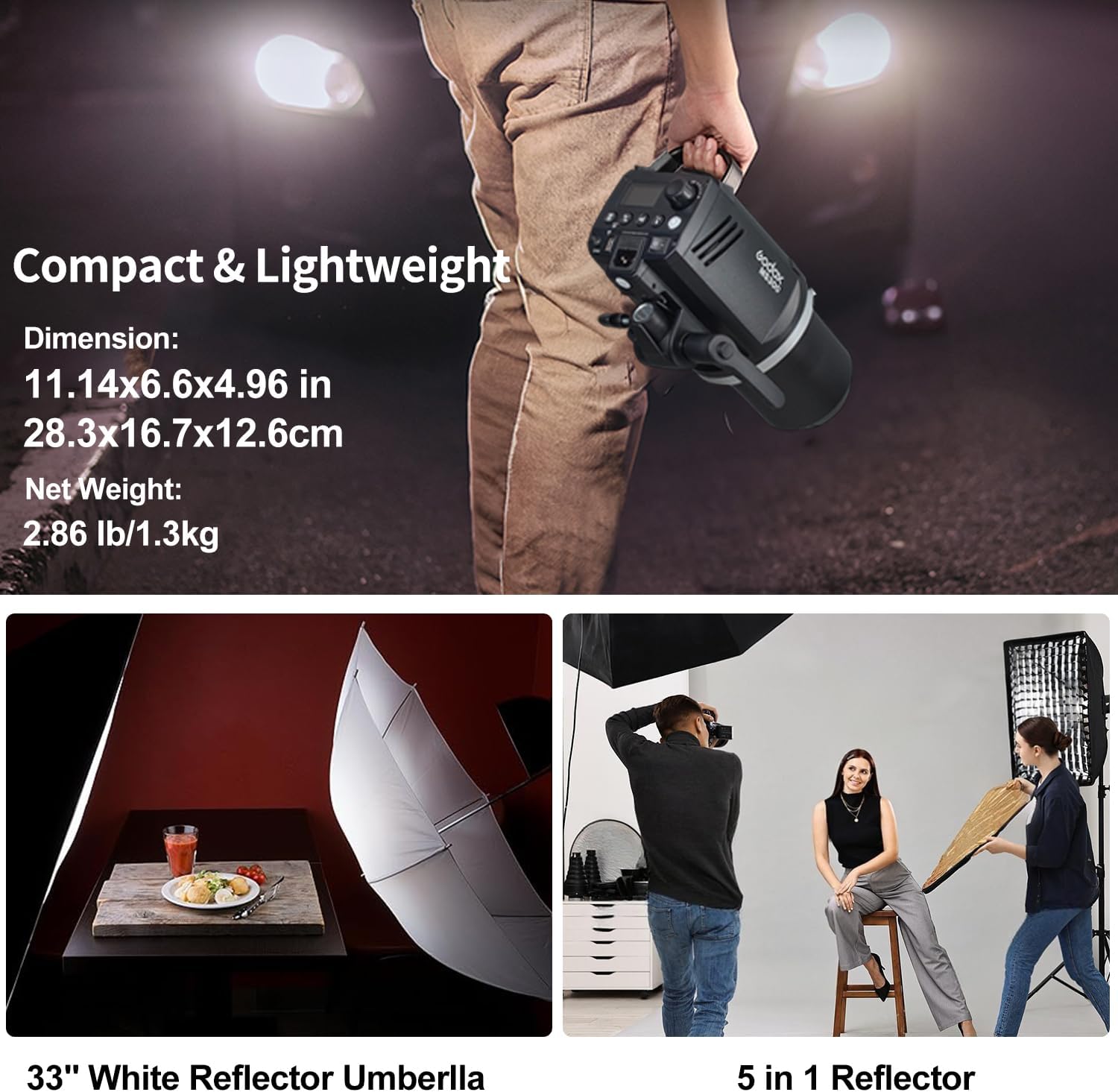 2pcs Godox MS300V Studio Flash Kit for Photography,600W Bowens Mount Professional Strobe Lighting Flash with Trigger,Tripod Stands,Softboxes,Carry Bag,Umbrella for Photo Portrait Product Shooting