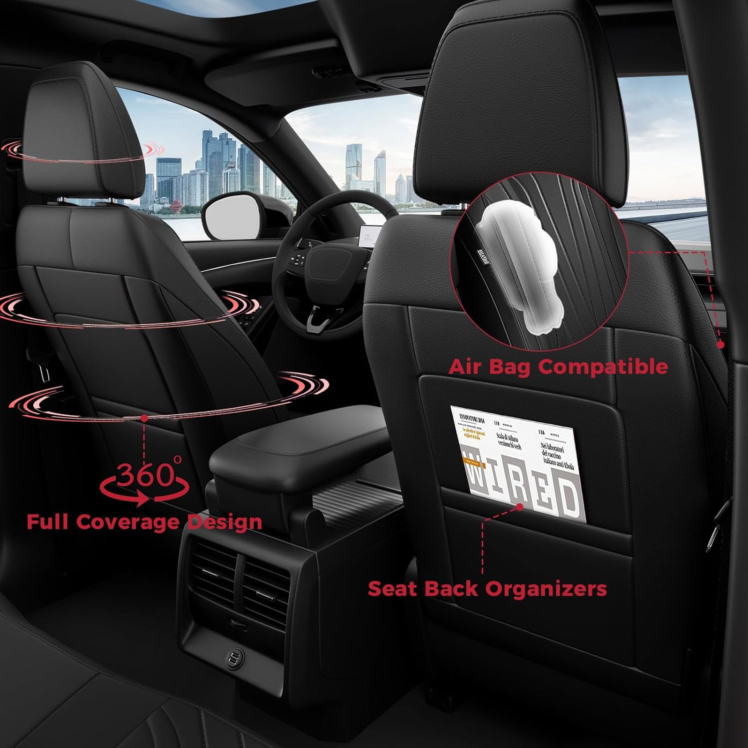 FREESOO Seat Covers for Ford Mustang Mach-E 2025 2024 2023 2022 2021 Premium,Waterproof Faux Leather Seat Covers, Black