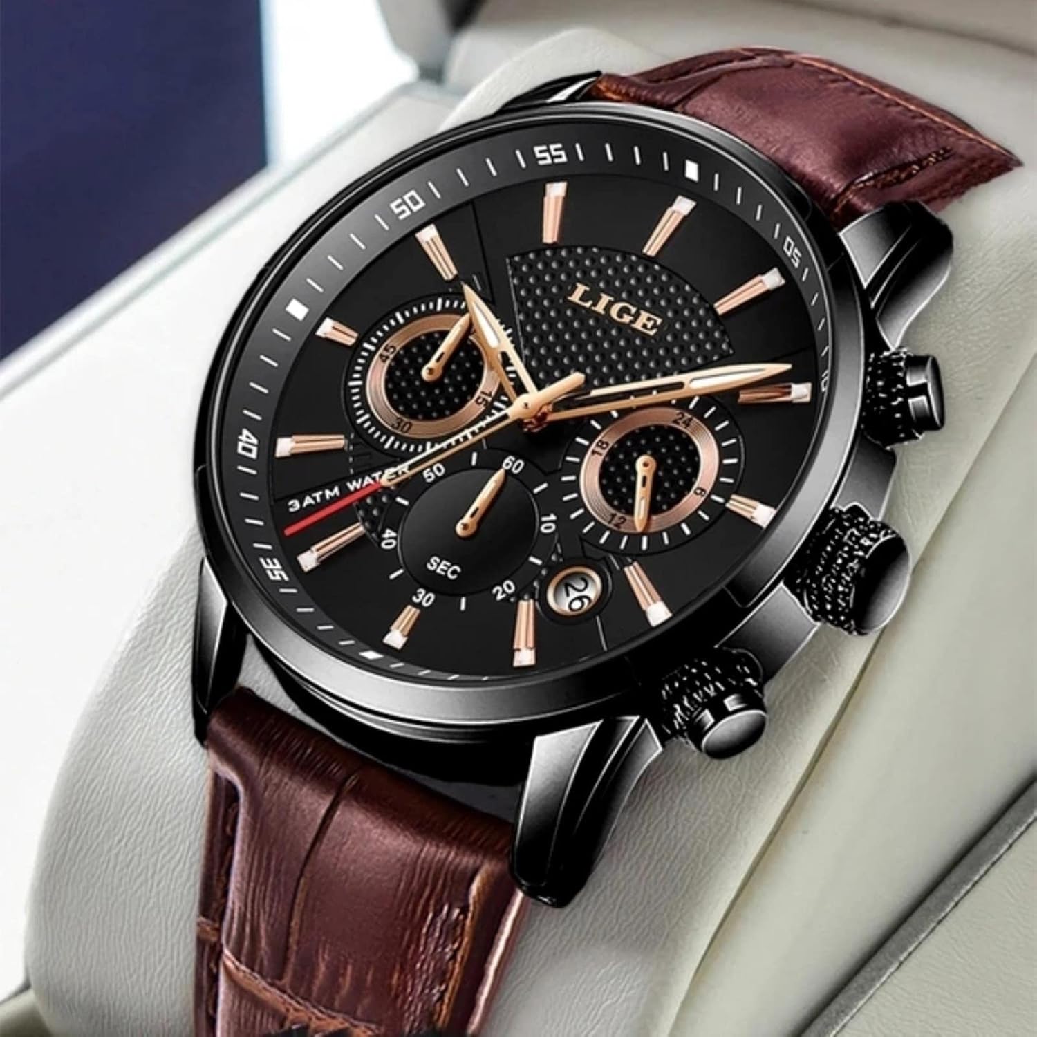 HYQW Reloj para Hombre de Las Mejores Marcas, Relojes mecánicos para Hombre, Reloj Esqueleto Tourbillon automático, Calendario para Hombre-L, Oro Negro