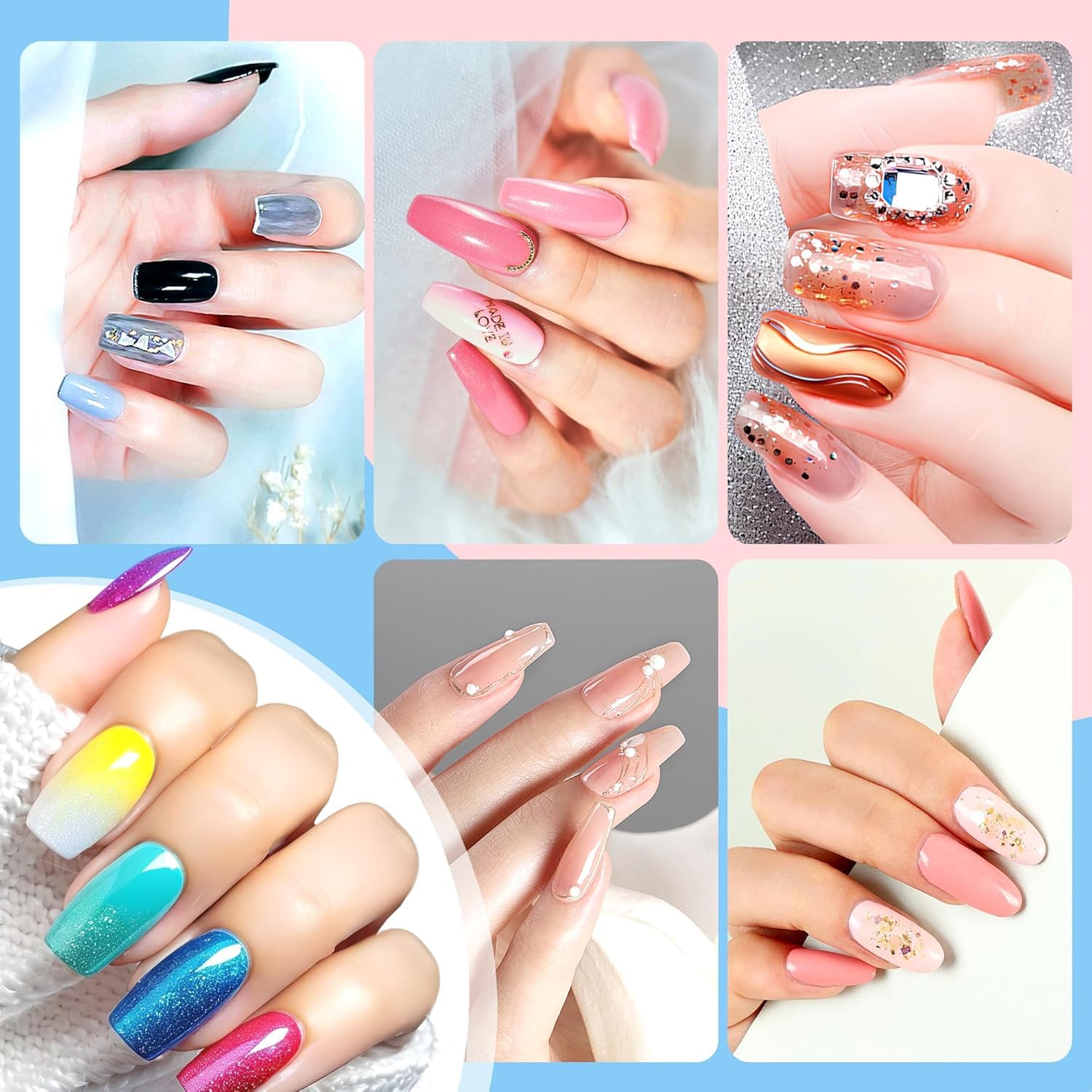 15 pennelli per nail art, pennello per unghie, gel con strumento per unghie, pennello gel UV, per costruzione, pennello in acrilico, pennello per nail art, per fai da te, disegni, colore: nero