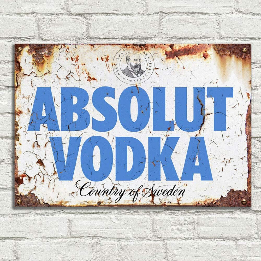 Absolut Swedish Vodka - Fun Vintage Style Tin Sign, Reproduction Retro, Pub Bar Kitchen Garden Bathroom, Home, Plaque, Funny Decorative Wall Art, 3 Sizes (A5)