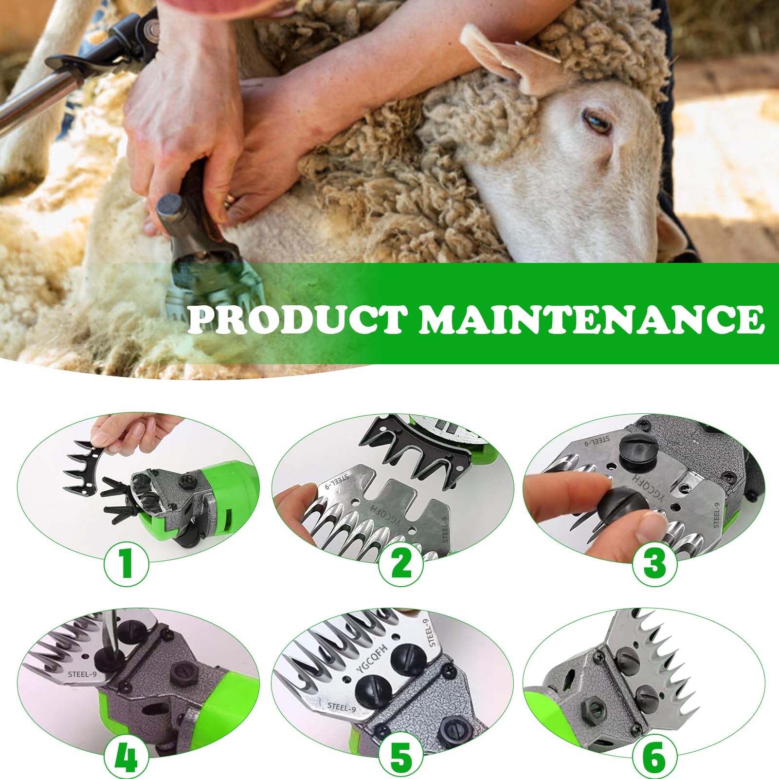 Lames de tondeuse professionnelles en acier inoxydable pour moutons, alpagas, chèvres (9 dents droites), lames de rechange pour tondeuse à poils épais