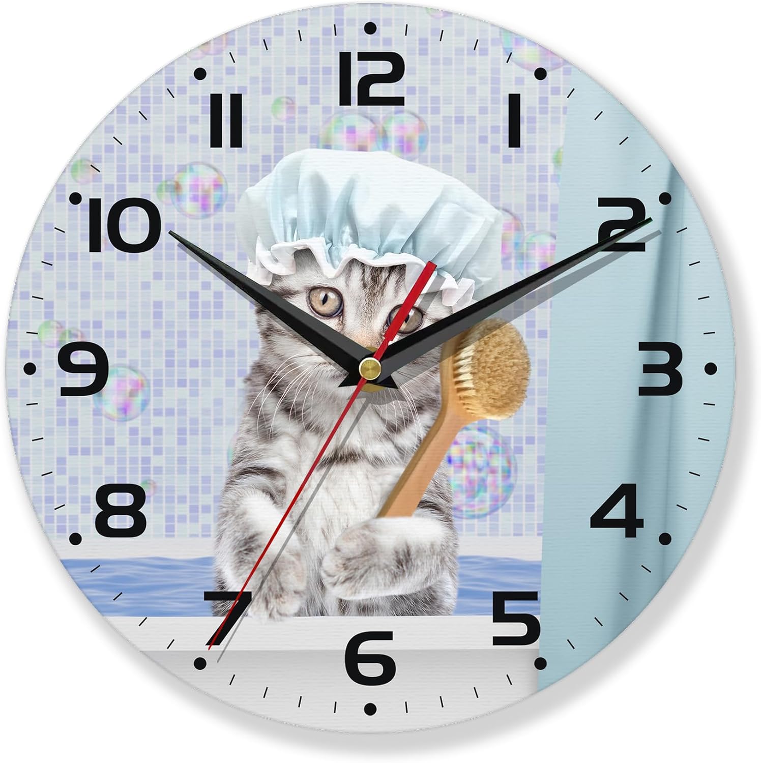 Amazon.com: AZCXOIC Cat Wall Clock Cute Bathing Cat Clocks for Living ...