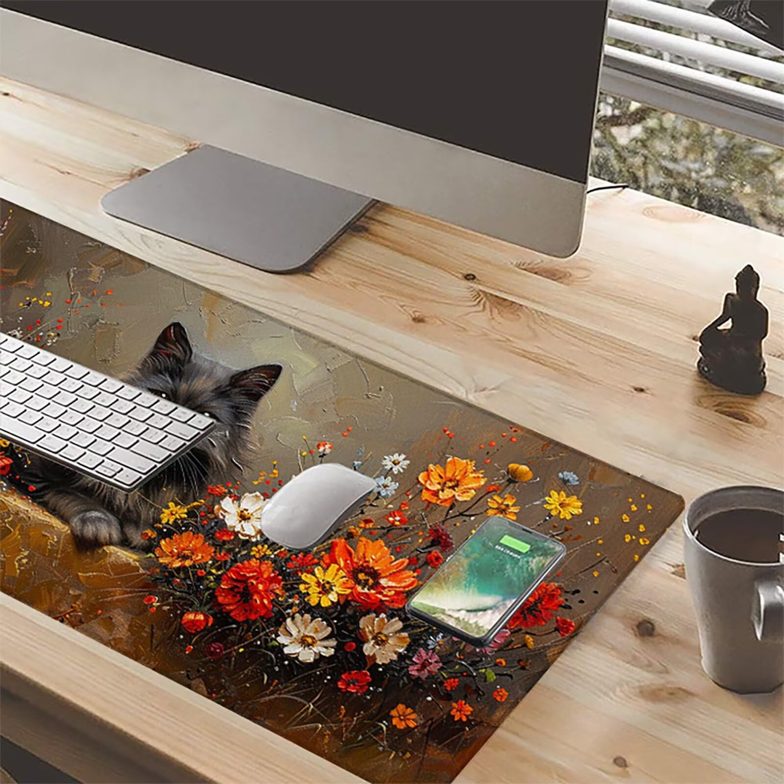Gato Alfombrilla Ratón Gaming XXL 1500x800 mm, Alfombrilla Gaming Amarillo Mousepad con Base de Goma Antideslizante, Impermeable Desk Mat para Teclado y Raton, Accesorios Gaming Regalos de Hombre L-Z