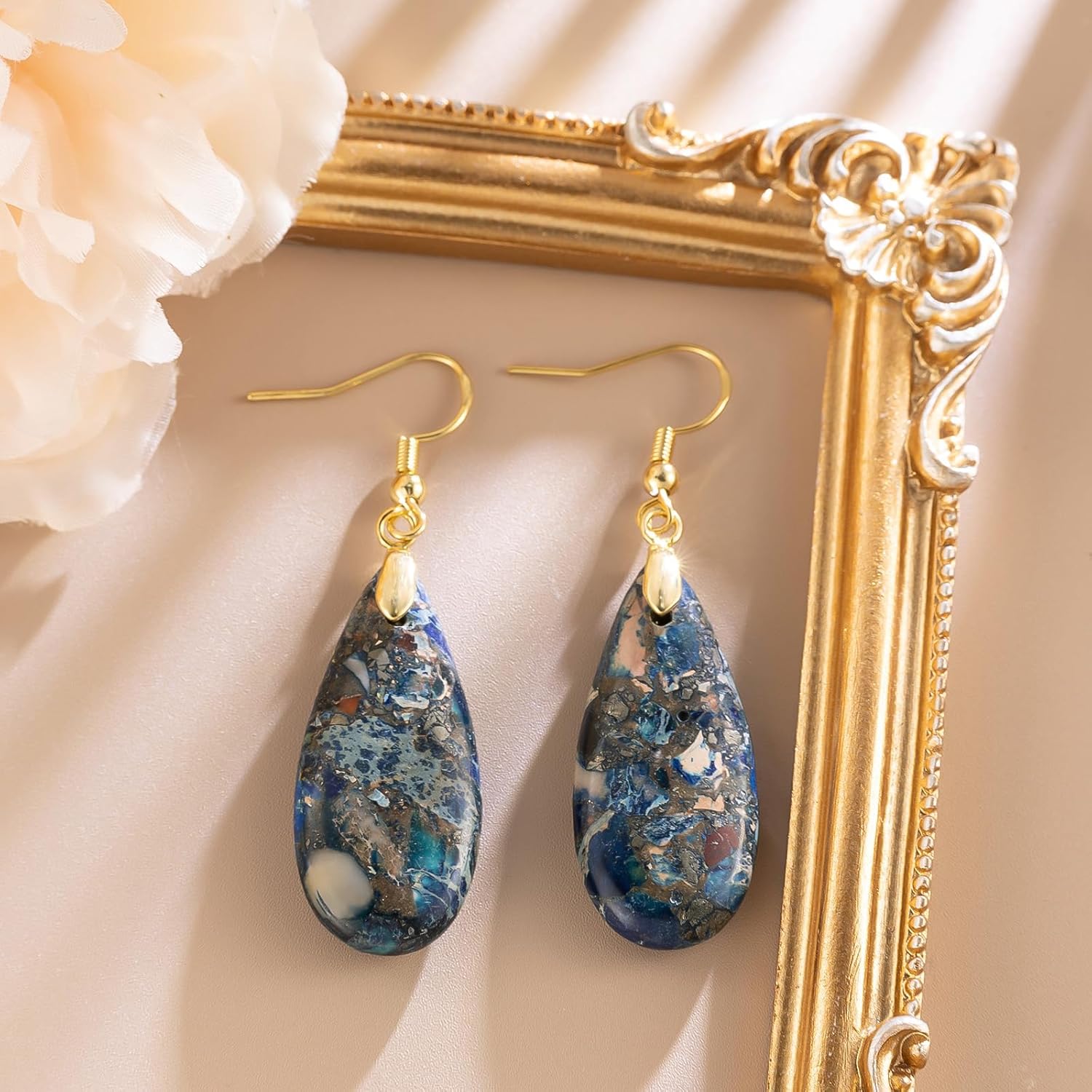 Stone Drop Earrings for Women Earrings Teardrop Jasper Stone Dangle Earrings - Image 2