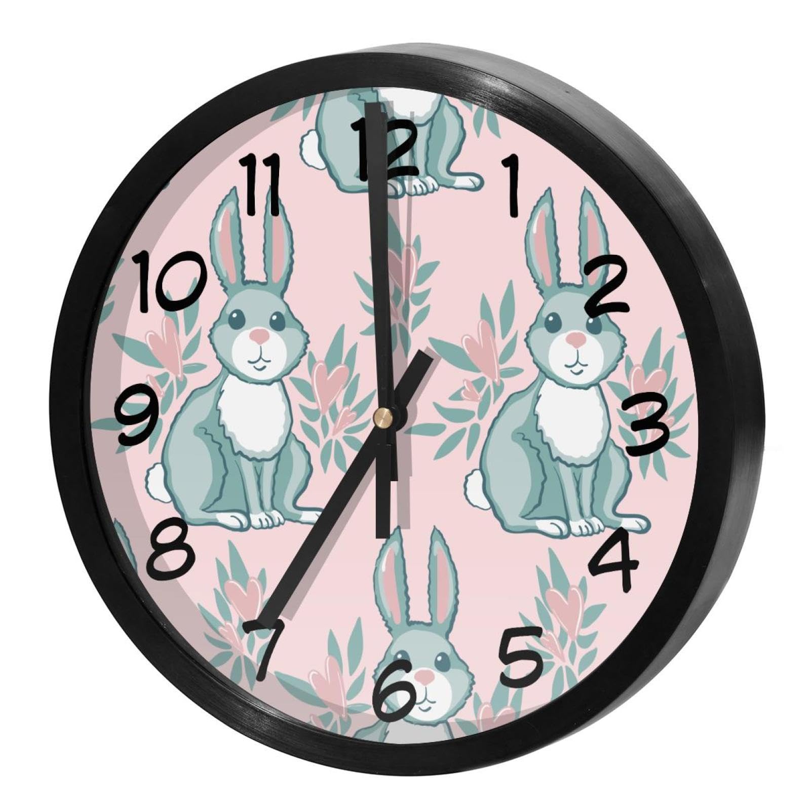 Horloge murale pour cuisine et bureau design lapin de Pâques sans bruit à pile