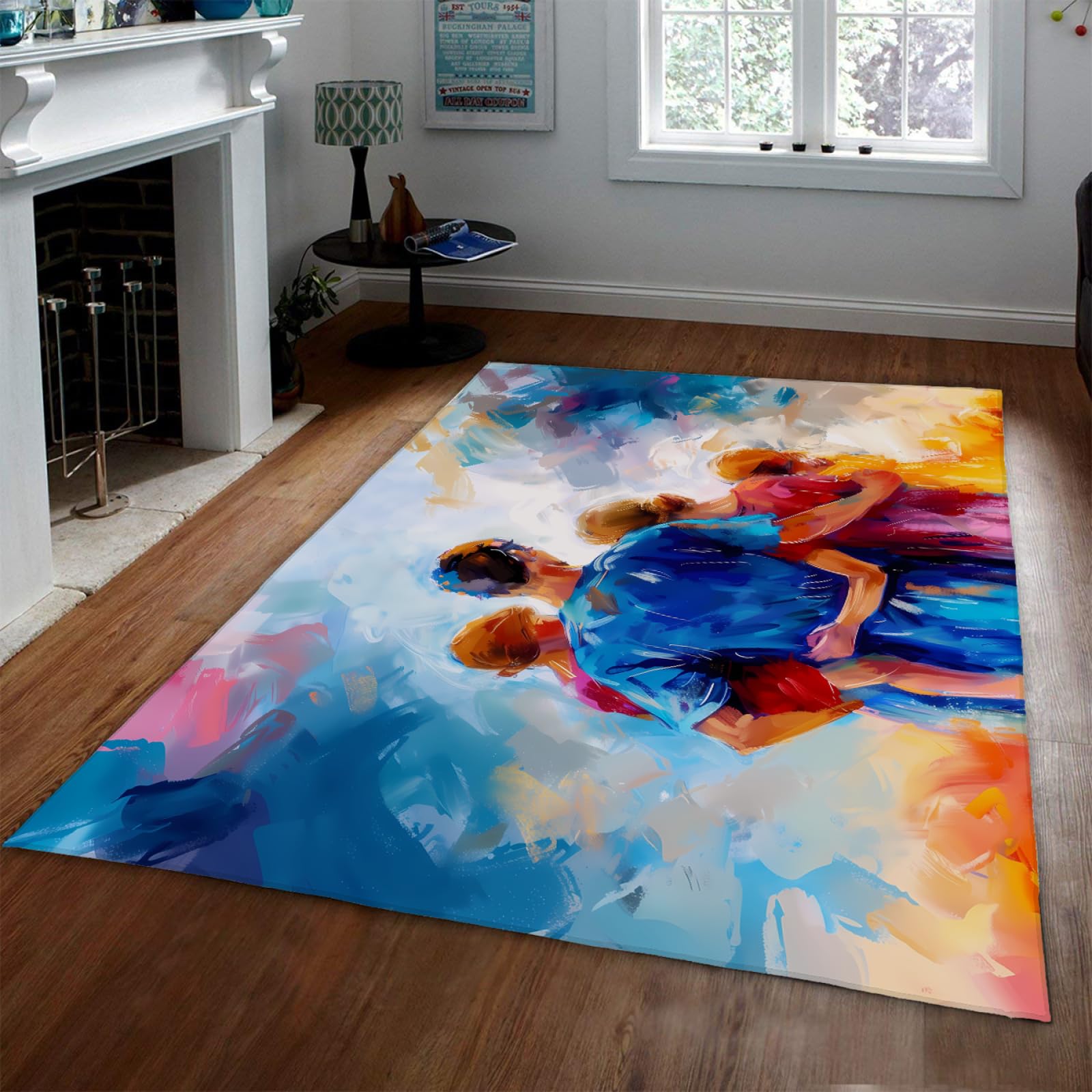Tapis aquarelle 160x240cm une famille heureuse pour chambre et salon