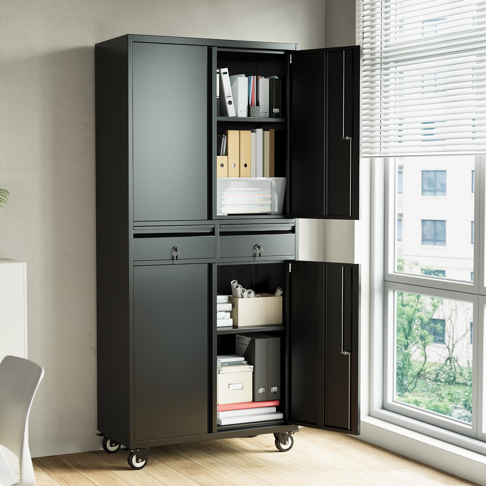 Armoire Métallique de Rangement sur roulettes Cabinet de Bureau