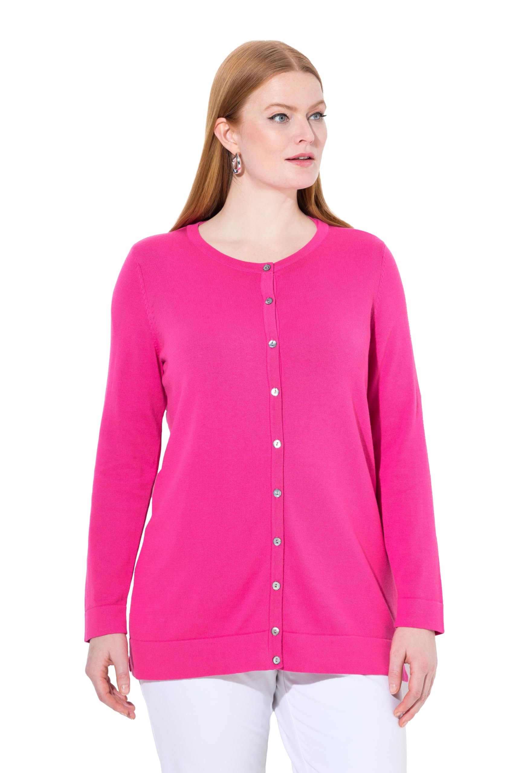 Ulla Popken Damen große Größen Übergrößen Plus Size Twinset-Strickjacke, Rundhals, Langarm, Pima Cotton 841465