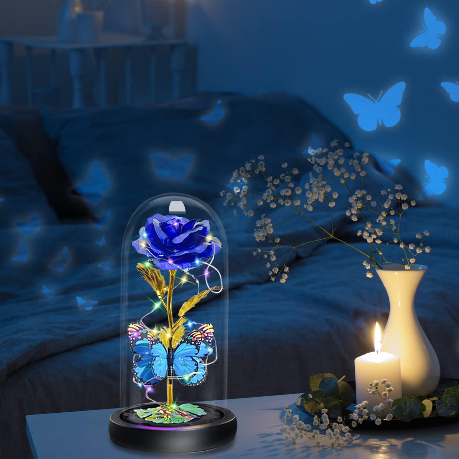 Mothers Day Rose Gifts for Women Butterfly Rose in Glass Dome, Forever Light Up Rose Birthday Gift for Mom Rose Gifts for Thanksgiving Christmas Mothers Day Valentines for Her - Image 5