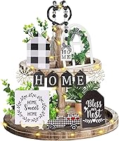 Vista 1 de Juego de 13 bandejas escalonadas, decoración de bandeja de granja con tira de luces LED, guirnalda de cuentas, letrero de madera dulce para el hogar